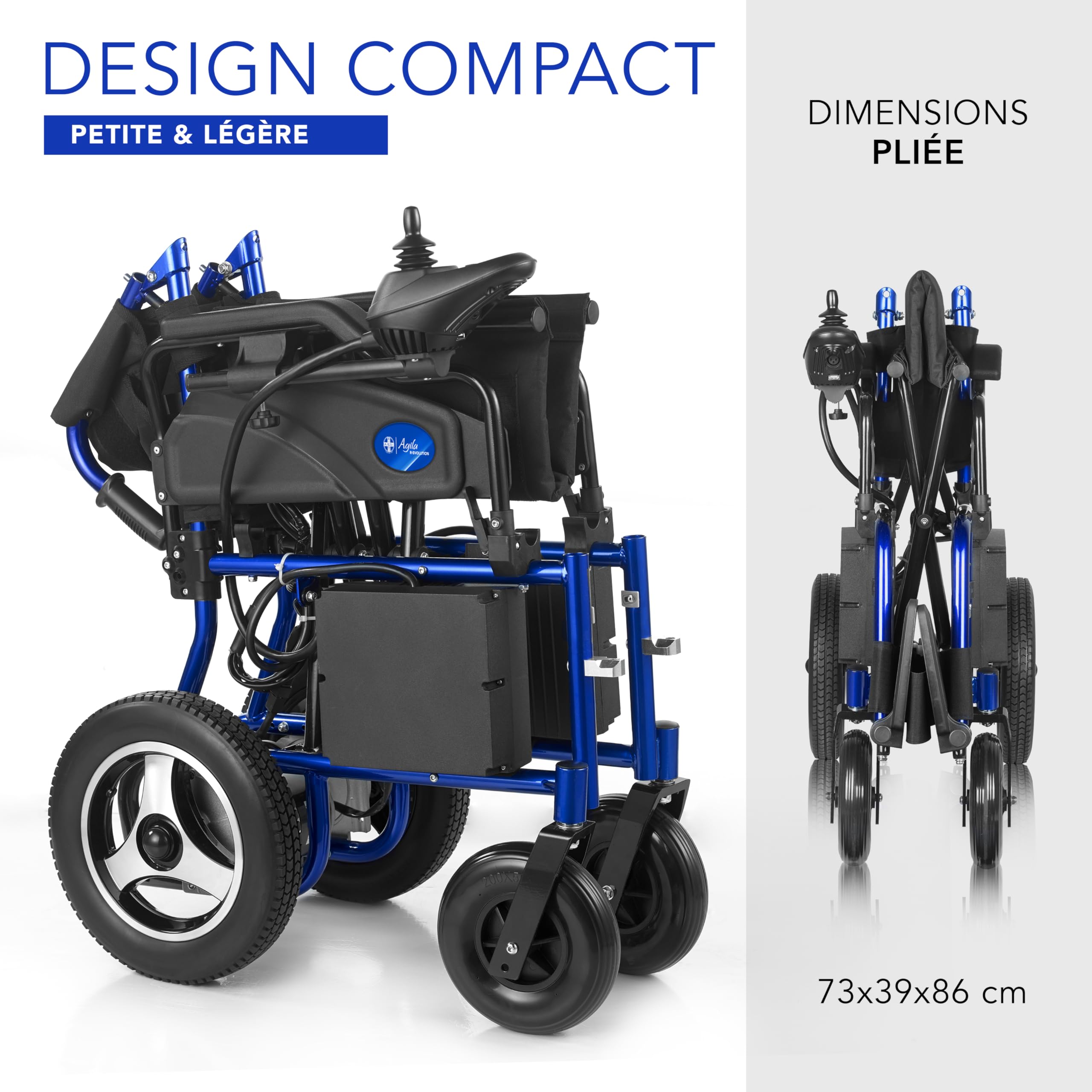 AIESI® Fauteuil Roulant électrique pliant pour personnes âgées et handicapées AGILA R-EVOLUTION, Accoudoirs et dossier rabattables, Repose-pieds amovibles, Ceinture de sécurité, Garantie 24 mois