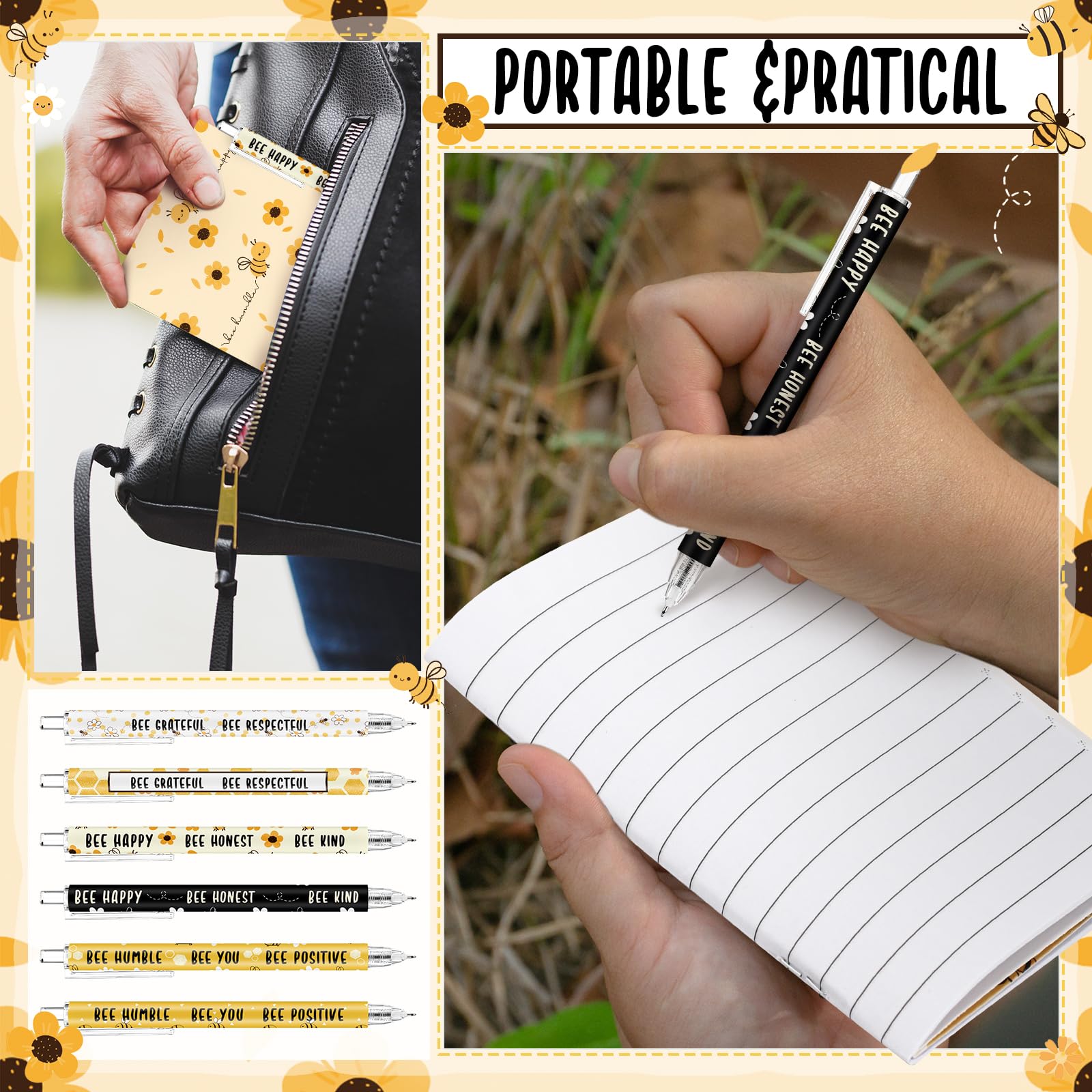 Sayglossy Inspirierendes Schreibwaren-Set mit Bienen-Motiv, kleines Taschennotizbuch mit Kugelschreibern, für Schulanfang, Klassenzimmer, Lehrer, Büro, Ersttags-Klasse, Geschenk für Studenten