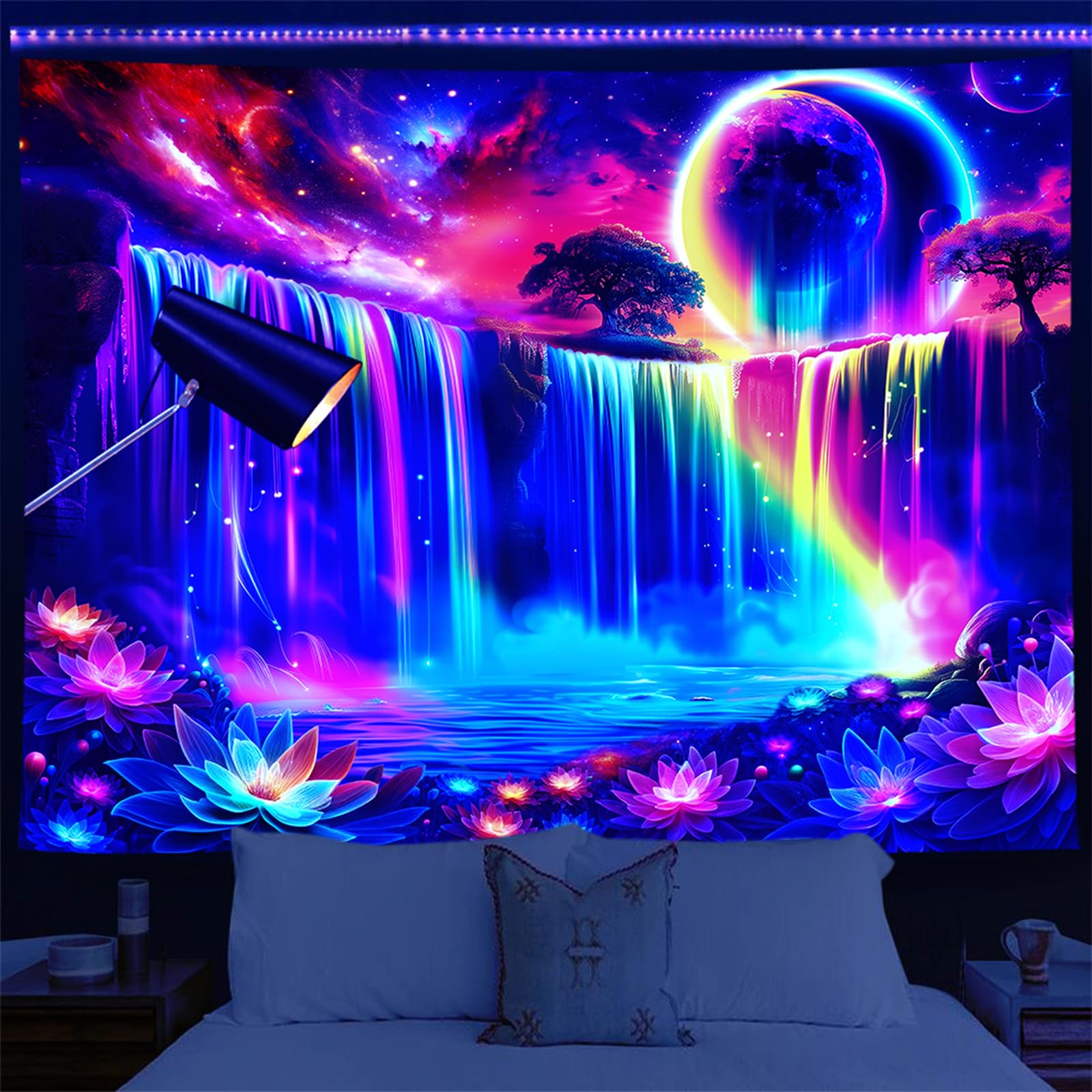 Yosugar Blacklight Reactive Wall Tapestry,Colorful Giant Waterfall Tapestries, Glow Under UV Light Decorative Wall Hanging for Bedroom, Dorm and Living Room (Giant Waterfall, 200x150cm)