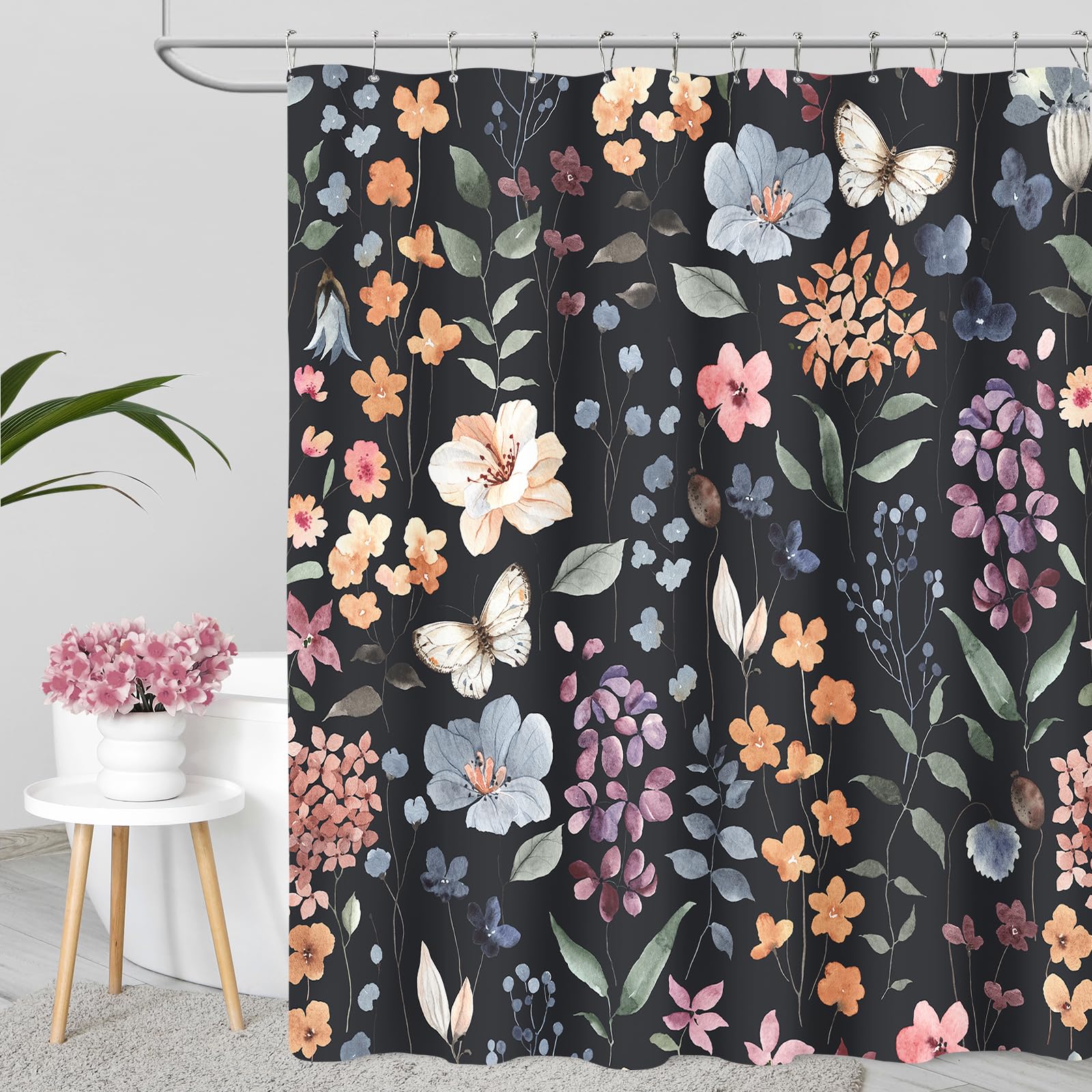 Duschvorhang Mit Aquarell-Blumenmuster – 183x183 Cm, Wasserdicht, Inkl. 12 Haken
