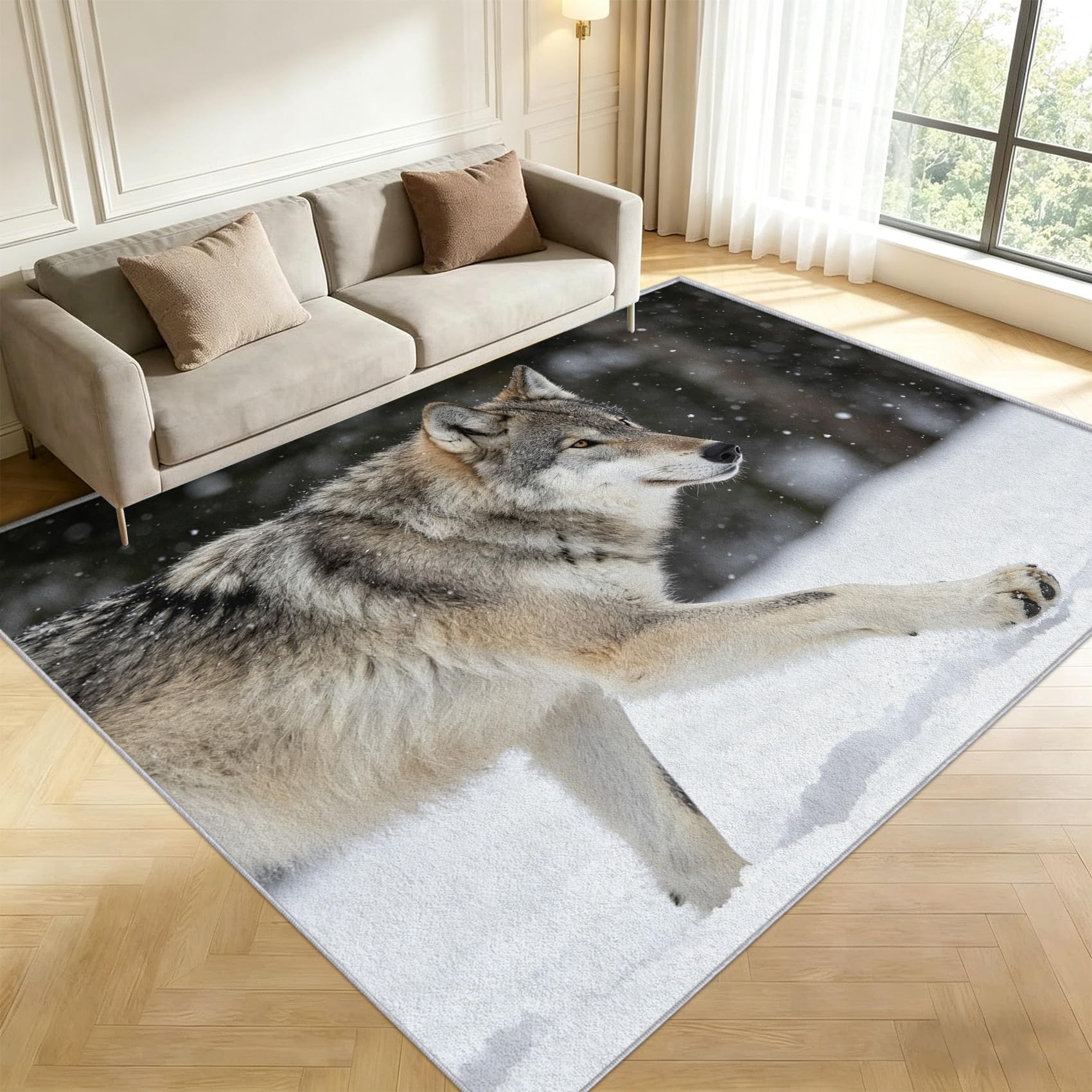 Tapis loup 120x170cm antidérapant poil court décoration 3d chambre