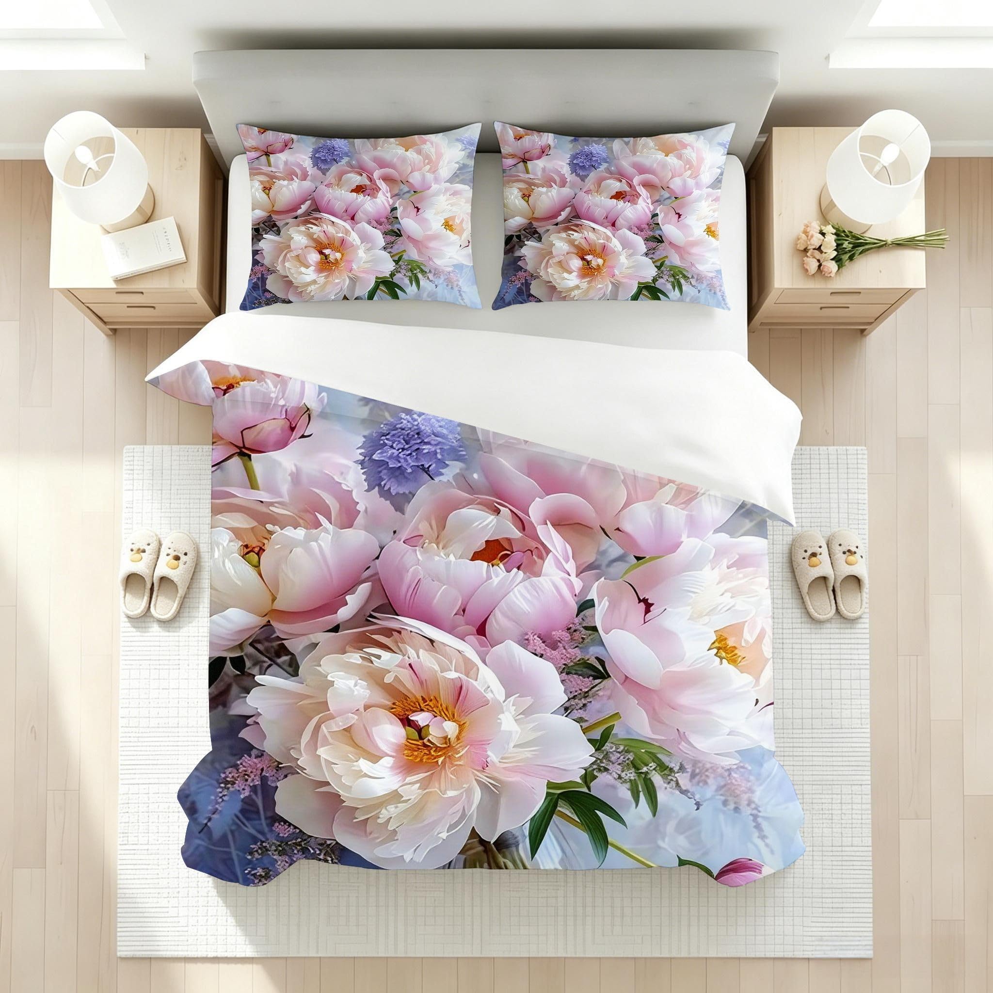 Copripiumino Matrimoniale Peonia Bianca 260x240, ZW684 | Traspiranti Durevoli Microfibra, per Tutta la Famiglia, Matrimoniale, per Tutte le Stagioni, con 2 Federe 50x80 cm