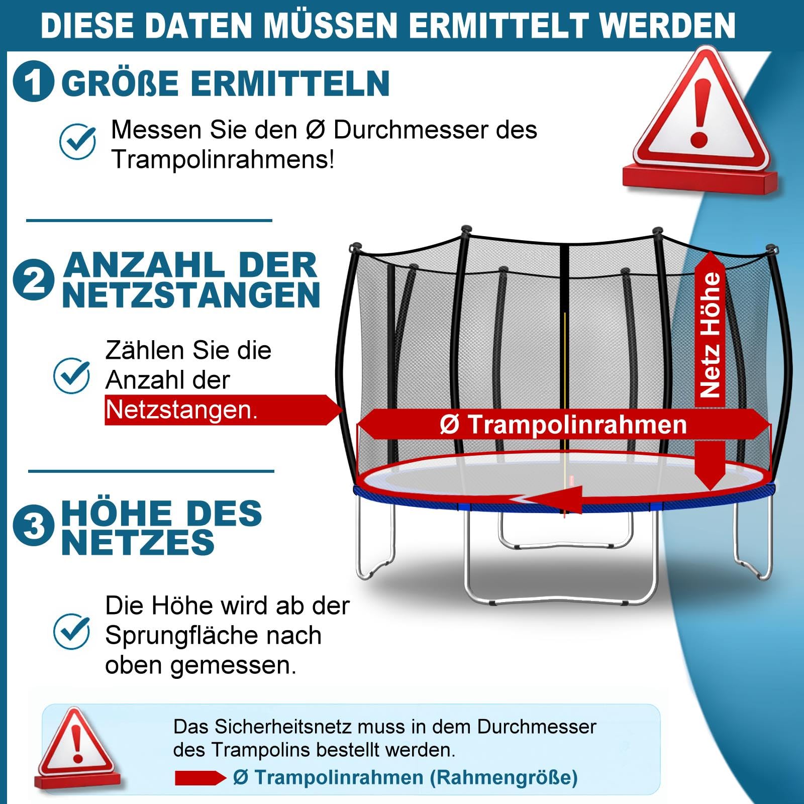 Trampolin Sicherheitsnetz – erhältlich in vielen Größen (HO-OSOH)