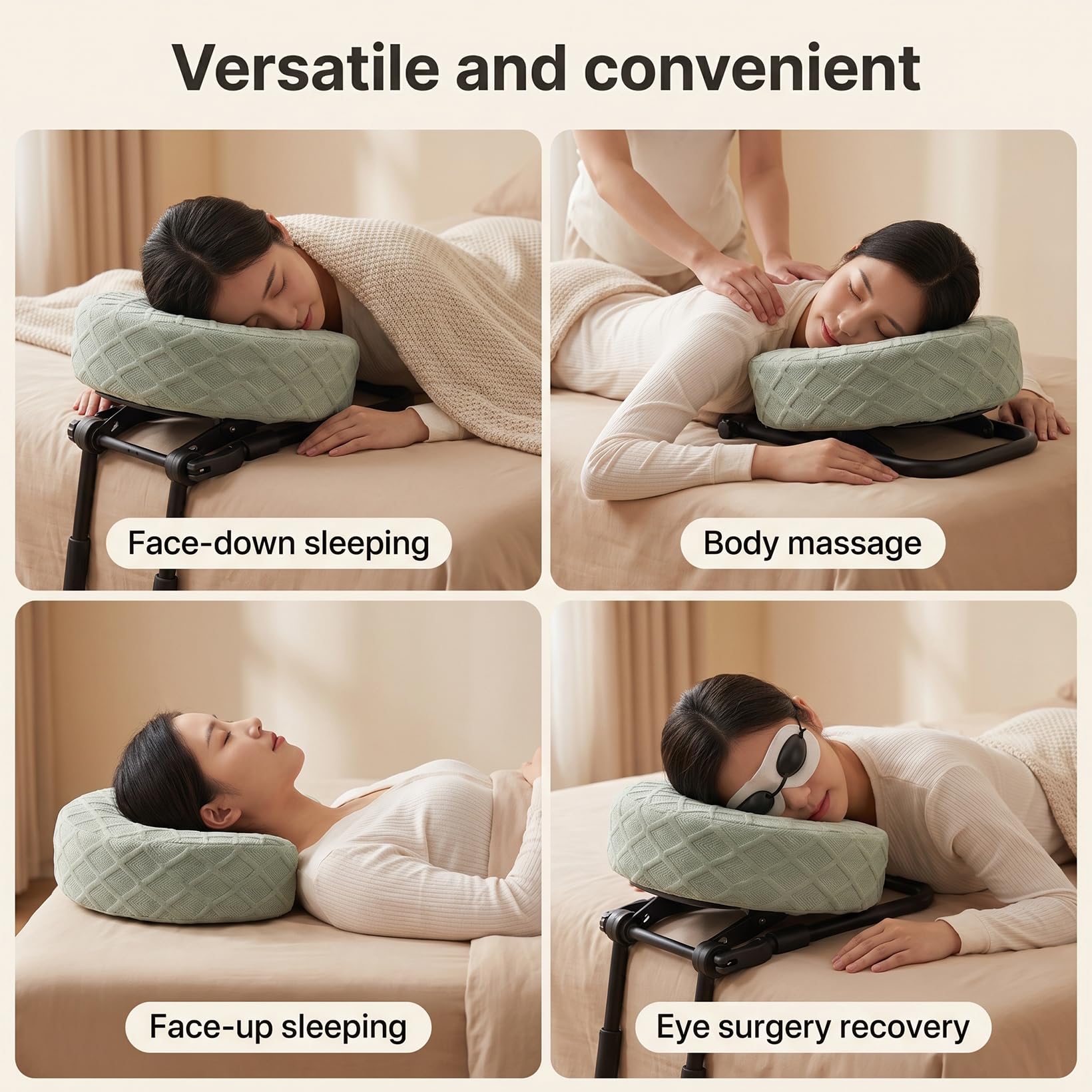 Poggiatesta massaggiante regolabile per letto, cuscino facciale in schiuma di memoria, supporto viso multifunzione per massaggio, riposo post operatorio per occhi, cuscino U traspirante