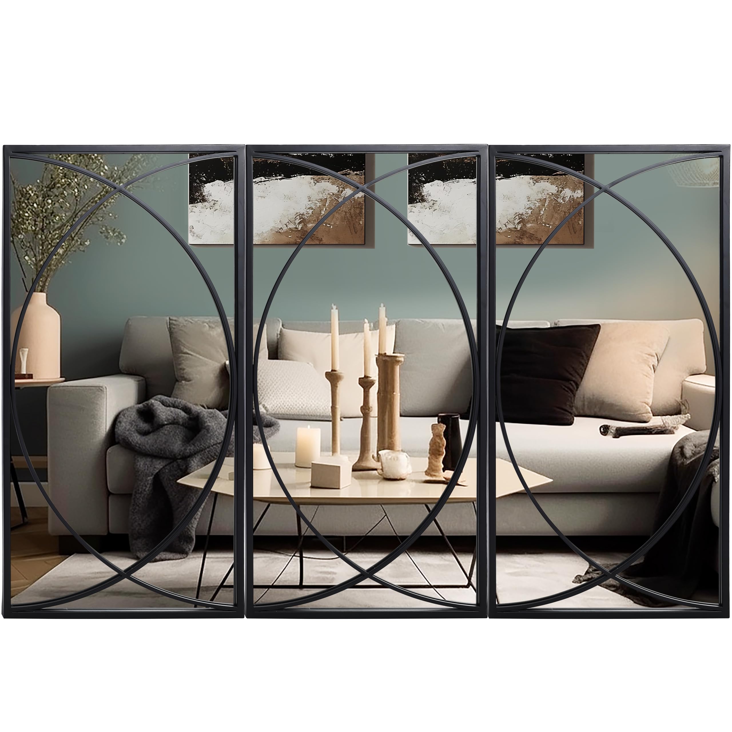 LuxenHome 3 Pieces Black Metal Rectangular Wall Mirror Set Large Vanity Mirror for Bedroom, Black Accent Metal Entryway Wall Mirror, Wall Mounted Mirror Living Room Wall Decor