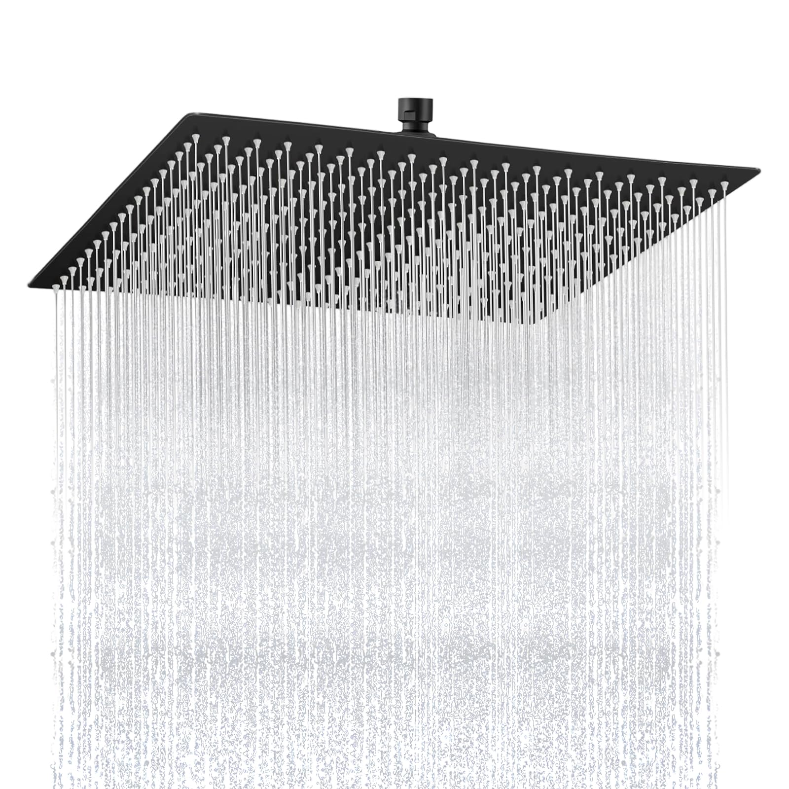 Alcachofa de ducha de 40 cm, grande, acero inoxidable 304, ahorro de agua, con boquillas antical 324, ajustable a 360°, cabezal de ducha de lluvia de 16 pulgadas, rectangular (negro)