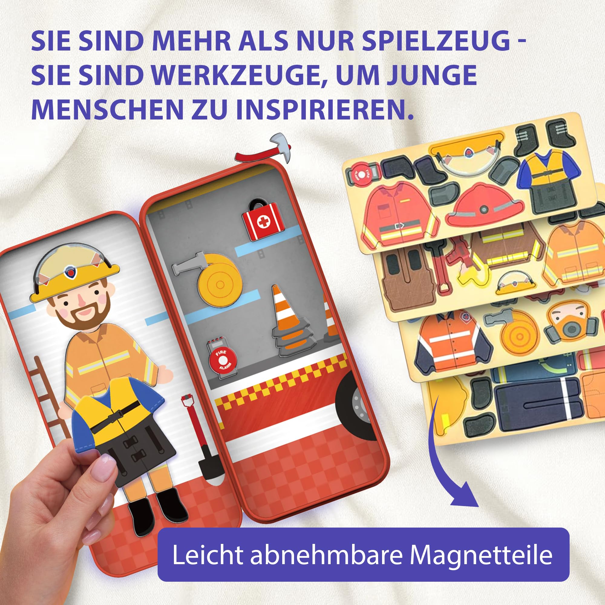 mierEdu – Juego magnético Box Dress Up – Bombero para vestir I Promueve habilidades motoras + fantasía. Juguetes a partir de 3 años