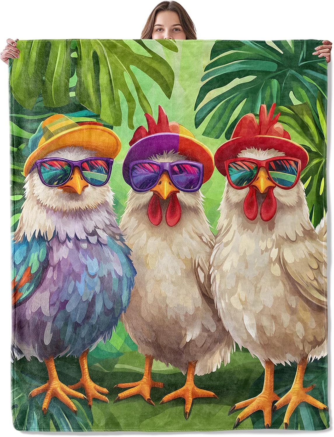 Cool Party Chickens Blanket, Lightweight Comfy Funky Cartoon Roosters Blankets for Couch Sofa Bedroom, Soft Plush Travel Flannel Throw Blanket Gifts for Adults Kids Women, Home Decor 60×50in