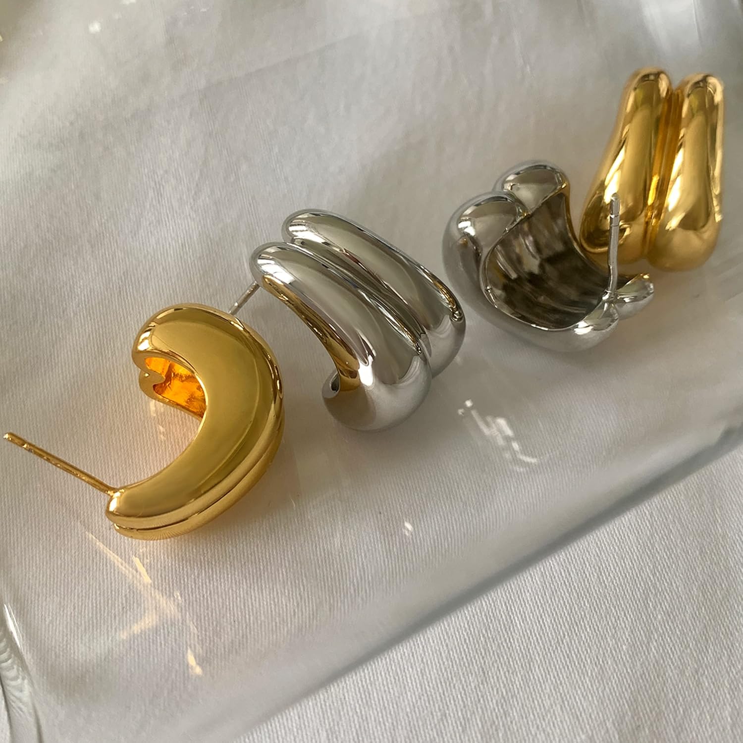 Gold Hoop Earrings for Women 18K Gold Plated Chunky Hoop Earrings Statement Lightweight Thick Trendy Small Gold Open Hoops Hypoallergenic Fashion Jewelry for Valentine's Day Gifts - Image 6