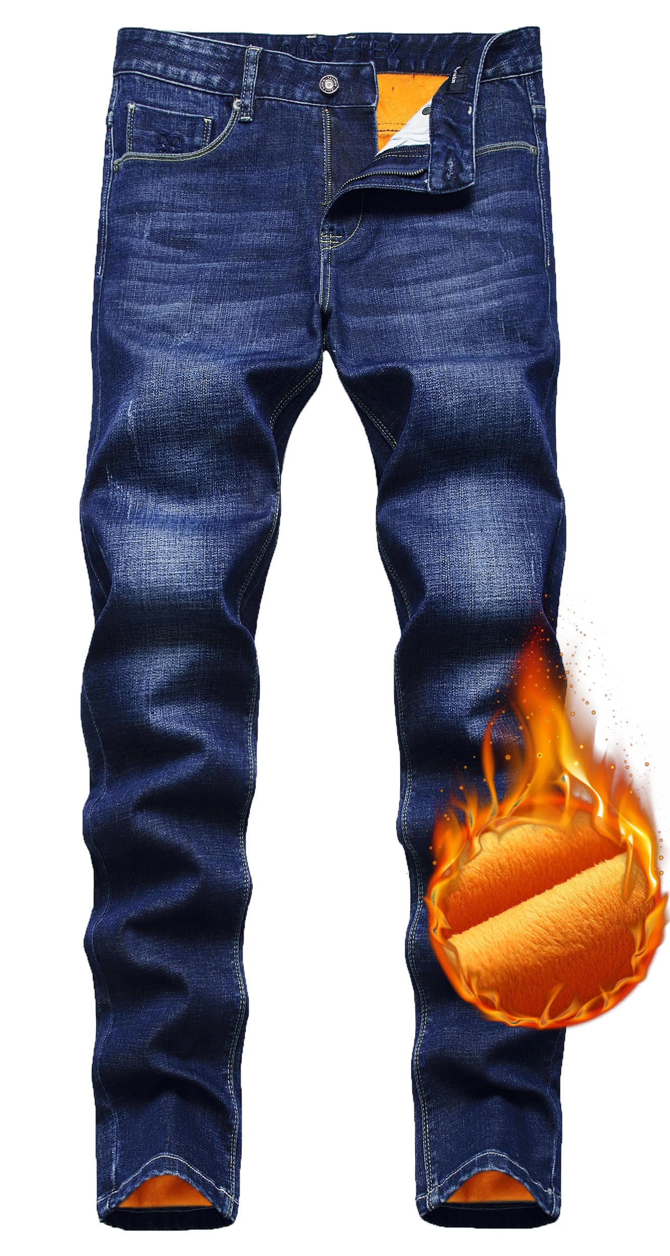 Qazel Vorrlon Men's Fleece Lined Jeans for Men Winter Warm Flannel Lined Jeans Mens Skinny Slim Fit Stretch Denim Pants, Jr 082, 34