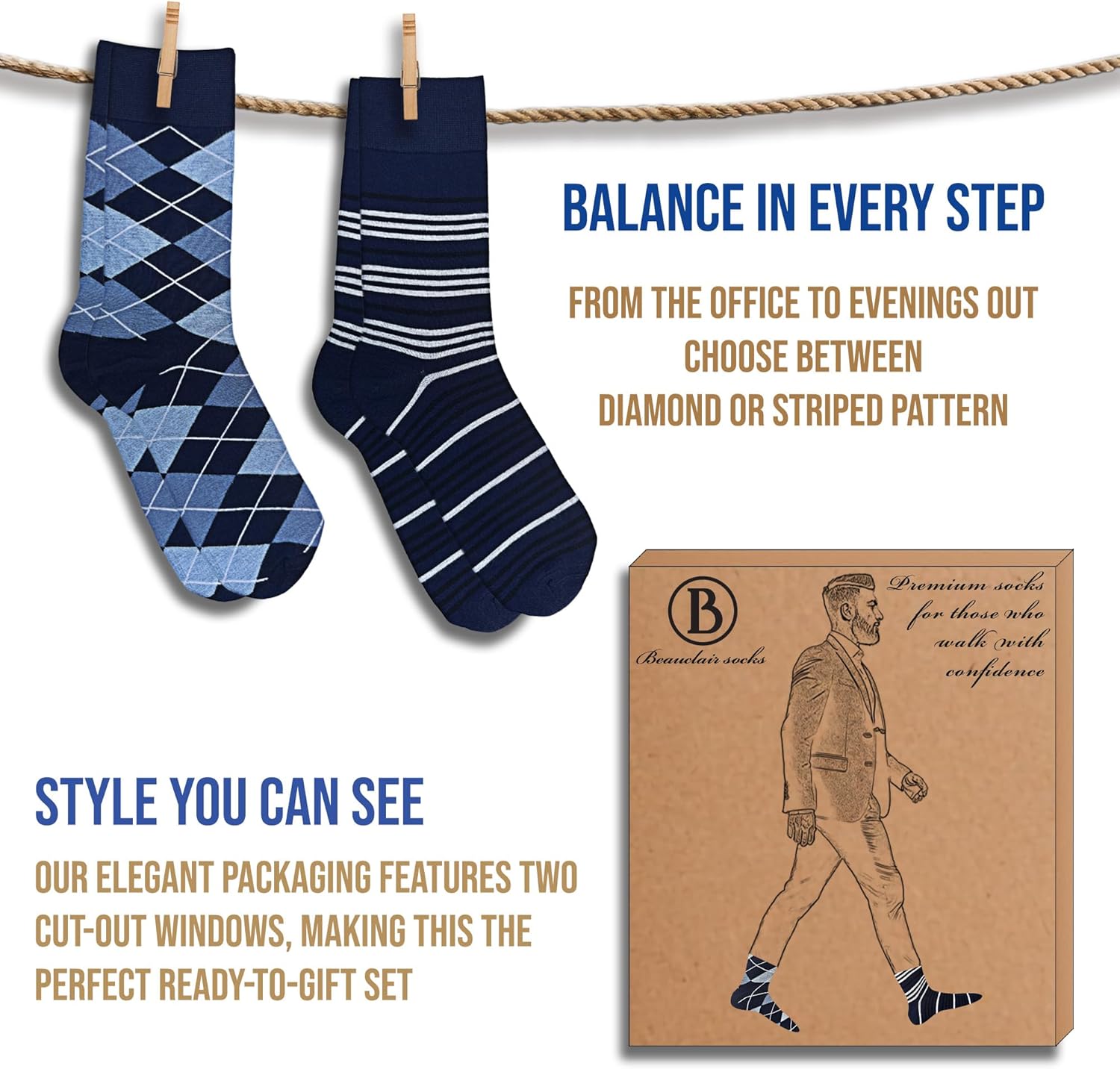 Easytwelve Men’s Dress Socks Size 8–13, 2 Pairs Mid-Calf Crew Socks for Business & Casual Wear, Gift Box - Image 3