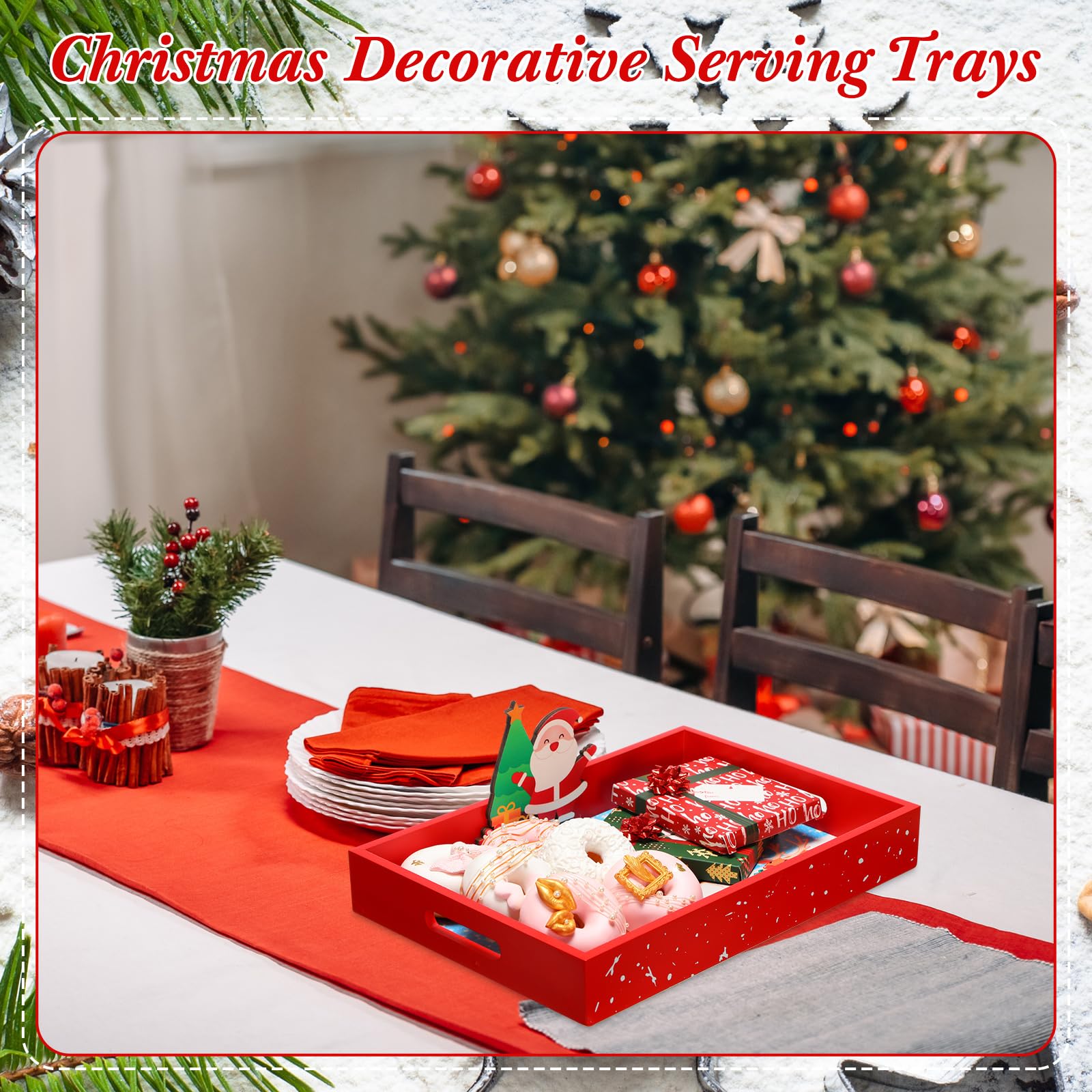 Suttmin 4 Pieces Christmas Serving Trays Xmas Decorative Tray Christmas