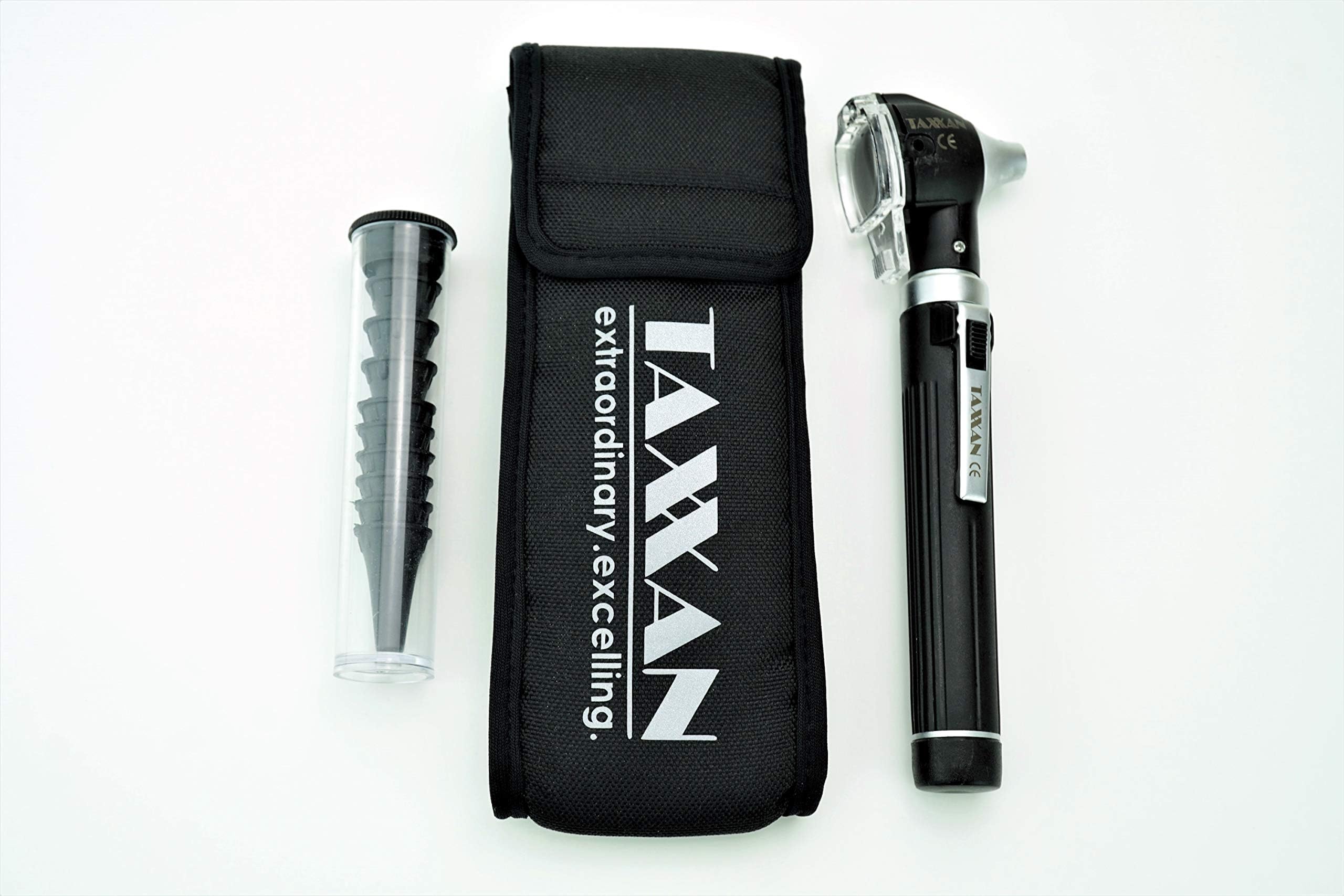 TAXXAN Fiber Optic Otoscope Set Black in CASE ENT Diagnostic Set Otoscope with Disposable Speculum