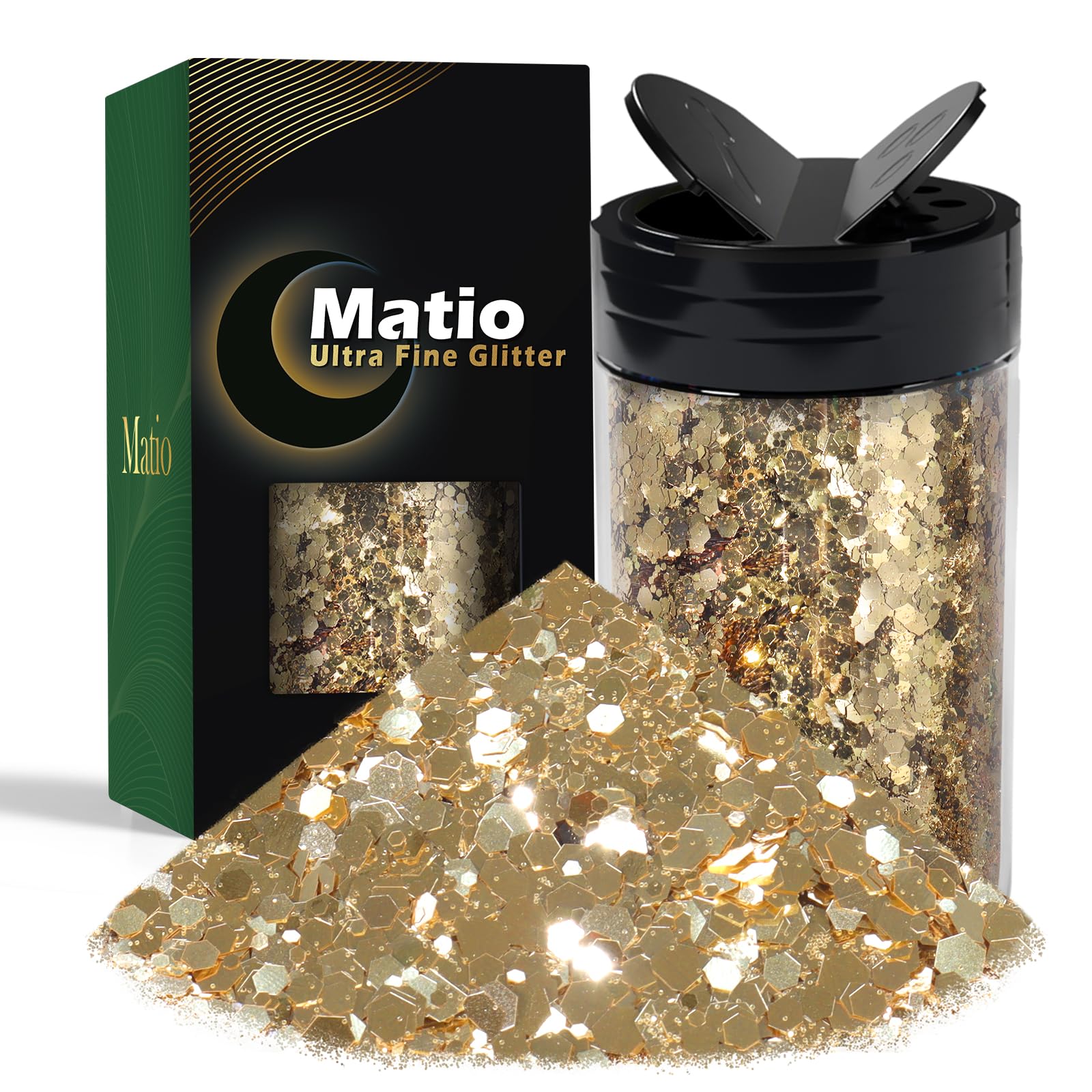 Chunky Glitter 7.8oz/220g Imperial Gold Craft Ultra Fine Glitter Powder Mixed Chunky PET Flakes Sequin for Resin Epoxy Painting Art Nail Hair Tumblers Slime Party Festival Decor