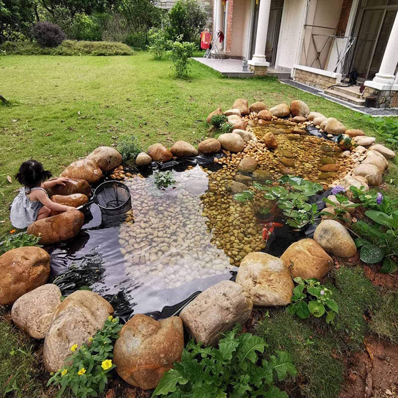 Fodera per laghetto Koi 9,8 x 9,8 piedi spessore 7,9 mm in gomma EPDM per laghetti per pesci, funzioni idriche, fontane, cascate e piante acquatiche - nero