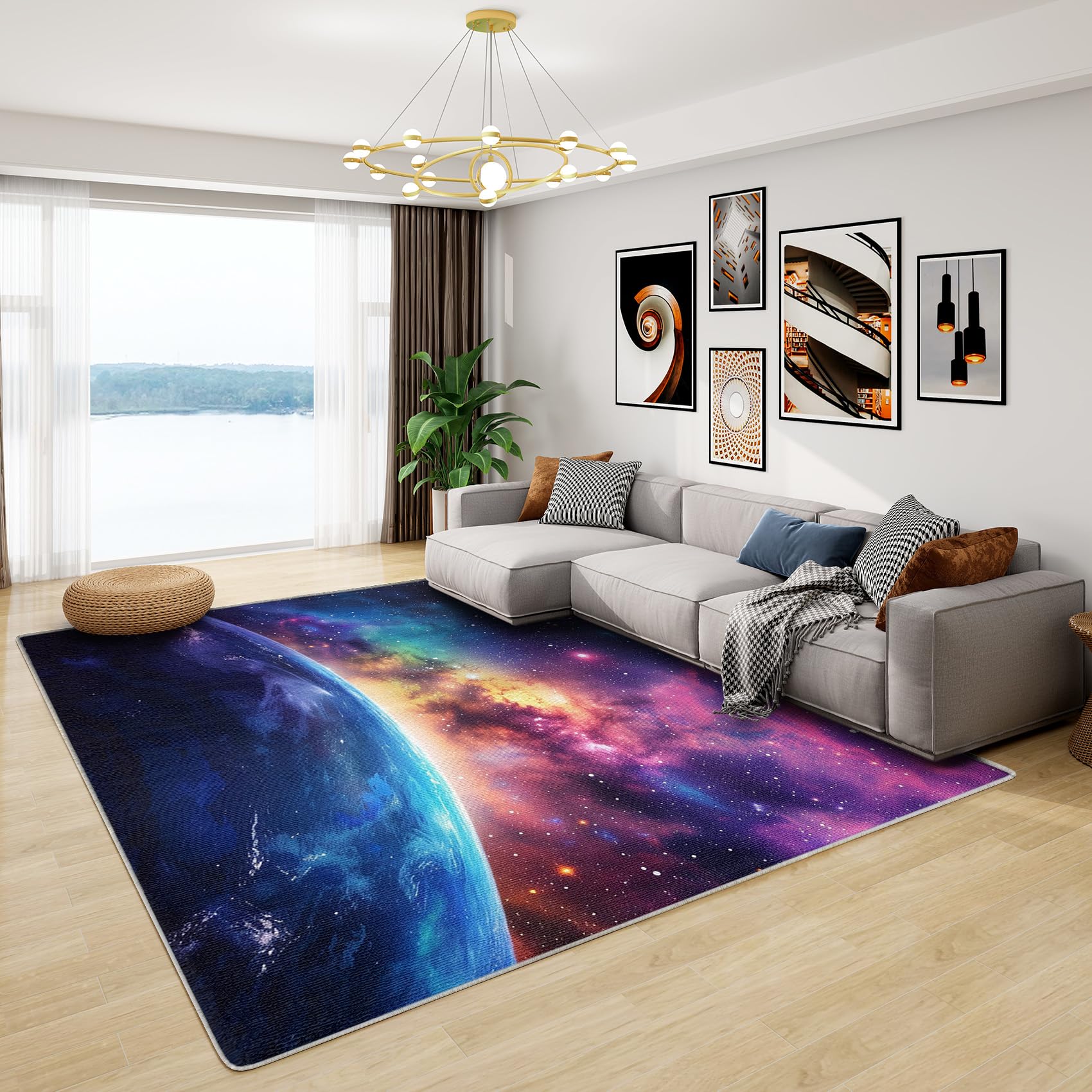 Galaxy Rugs Bedroom - Kids Outer Space Rug, Boys Universe Rugs for Living Room Bedroom, Washable Non Slip Soft Small Carpet, Patterned Area Rugs & Home Decor 60x90 cm