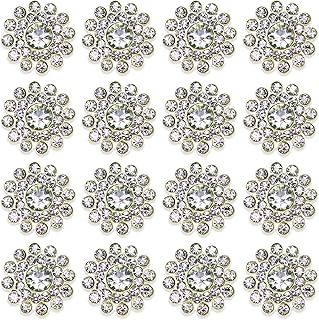 50PCS Transparent Rhinestone Embellishments Crystal Decoration Brooch Button Flatback DIY Handicraft Accessories Craft for Flower Headband Dress Accessory 14mm (White Silver Bottom)