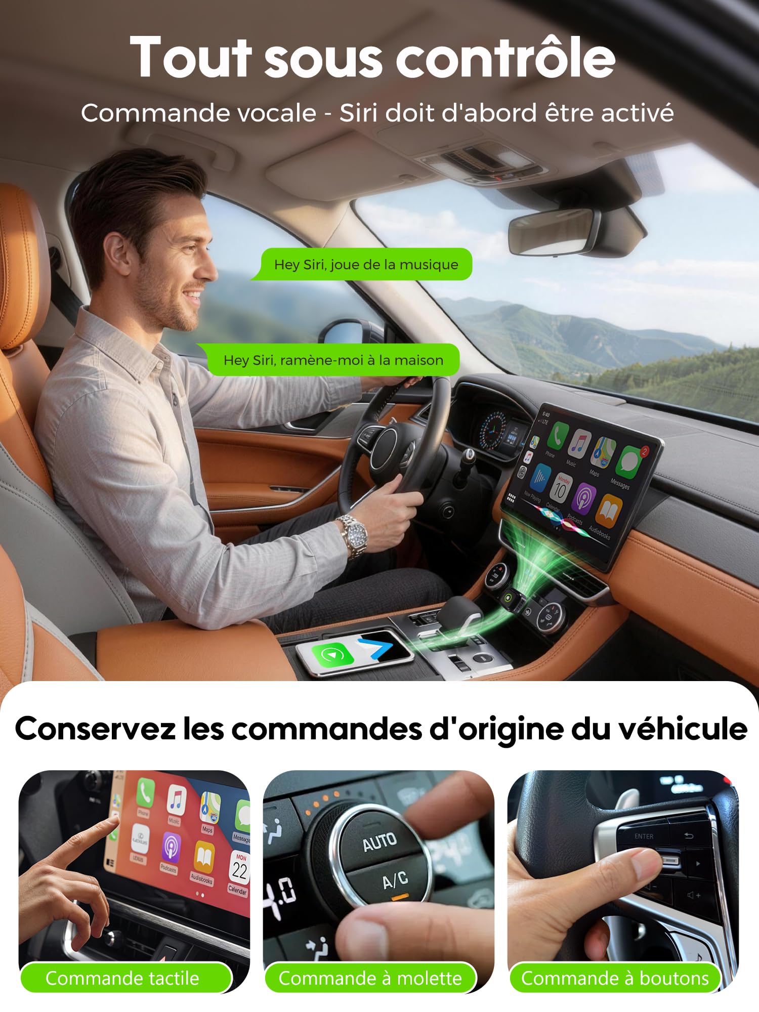 kungfuren Adapter samochodowy Android Carplay bezprzewodowy: adapter 2 w 1 Plug and Play USB/C Mini dongle Konwerter z przewodowego na bezprzewodowy dla iOS 10+/Android 11+ i samochodów od 2018 roku