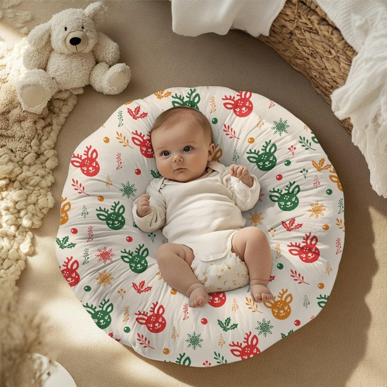 Bivxisrvo Christmas Deer Baby Lounger Cover for Newborns Soft Comfy Baby Lounger Slipcover Removable Newborn Lounger Cover Nursing Pillow Slipcover Soft Snug Fits Lounger