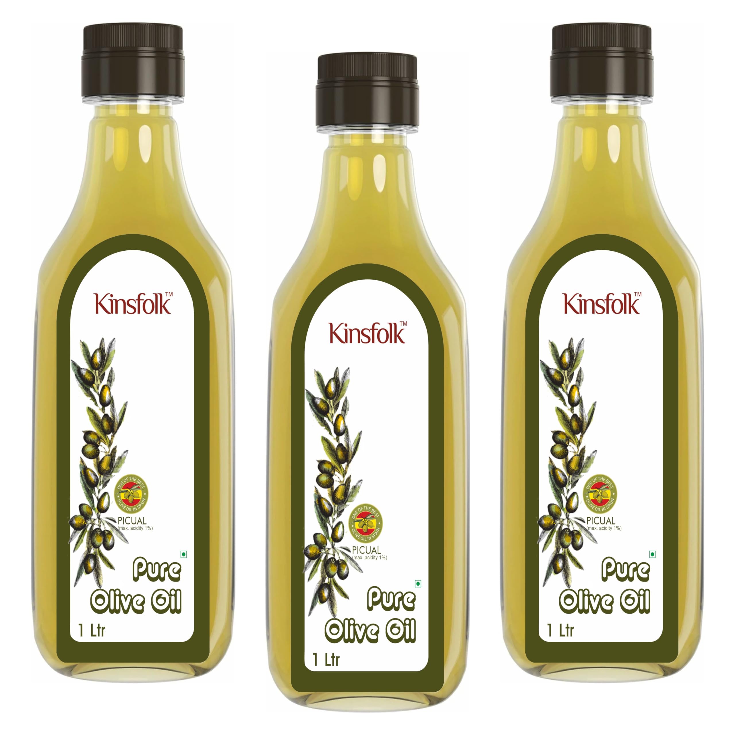 Kinsfolk Pure Olive Oil ((Imported Oil from Spain)) - 1 Ltr ((Pack Of 3))