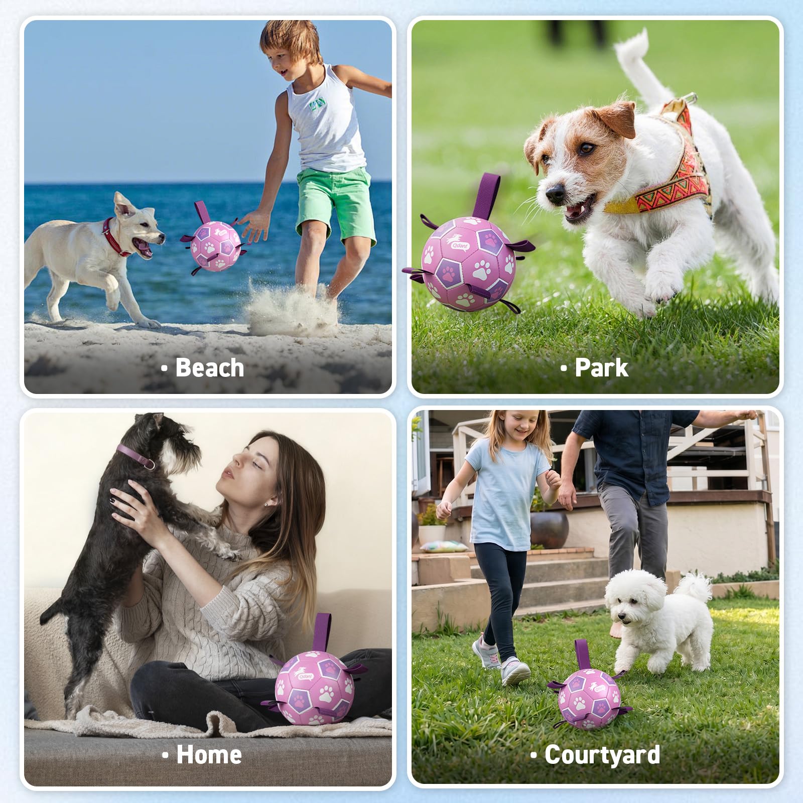 QDAN Hundespielzeug, Fußball mit Riemen, langlebige Bälle für kleine, mittelgroße Hunde, Strand-Pool-Wasserspielzeug, Hundespielzeug zum Zerren, Welpen, Haustier, Geburtstagsgeschenke (15,2 cm)