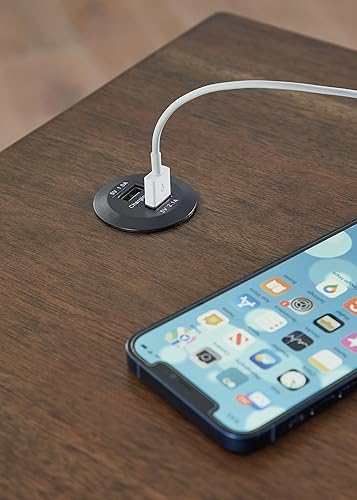 Miniatura 9 de Signature Design by Ashley Moriville Rustic Farmhouse - Mesa auxiliar con 1 puerta de gabinete y puertos USB, color marrón