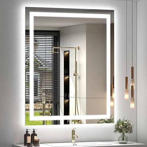 Miniatura 56 de Espejo de baño LED iluminado de 30 x 30 pulgadas para pared, espejo cuadrado de tocador con luces, regulable, antivaho, a prueba de roturas,