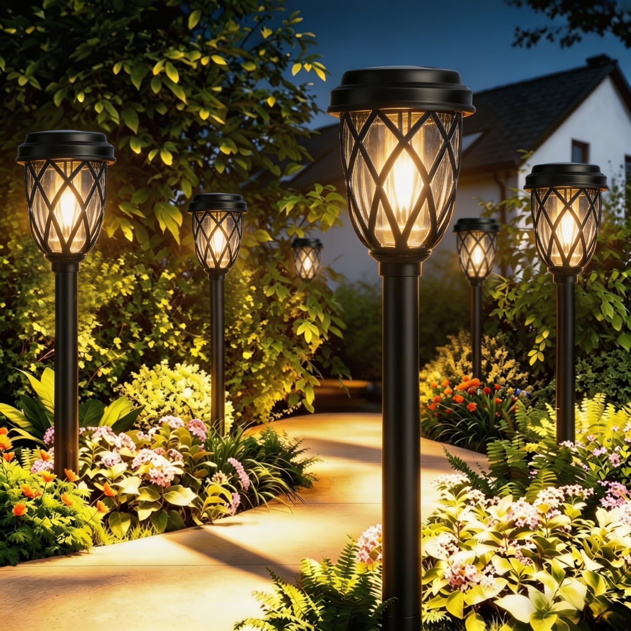 QINGYA Solar Pathway Lights Outdoor 6 Pack 17 Inch LED Warm White Night Lights Waterproof Garden Stake Lights for Path,Garden Pathway Solar Powered Yard Lights for Walkway Sidewalk Driveway.