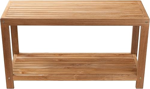 Miniatura 10 de NORDIC STYLE TEAK Banco de ducha y spa de madera con estante de 18 pulgadas, uso en interiores y exteriores (acabado natural)
