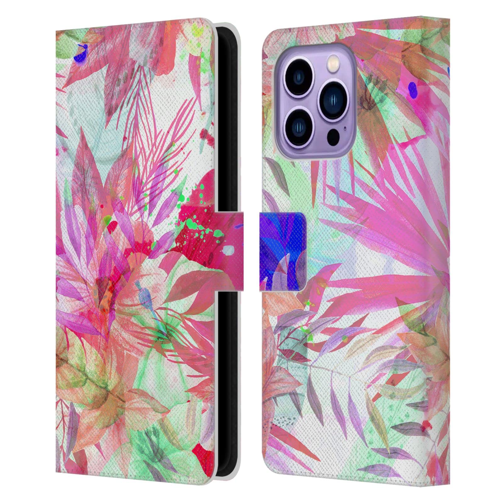 Head Case Designs Officially Licensed Haroulita Floral Splash Vivid Leather Book Wallet Case Cover Compatible with Apple iPhone 14 Pro Max