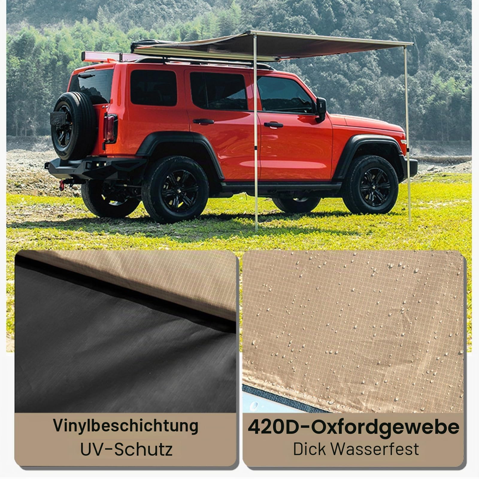 CRUSIO Auto Vorzelt, Dachträger-Markise, Autodachzelt, Einziehbare Fahrzeug-Markise, Wasserdicht UV50+, Teleskopstangen, Anhänger-Sonnenschutz, Dachzelt mit Tragetasche (Size : 160x250cm)