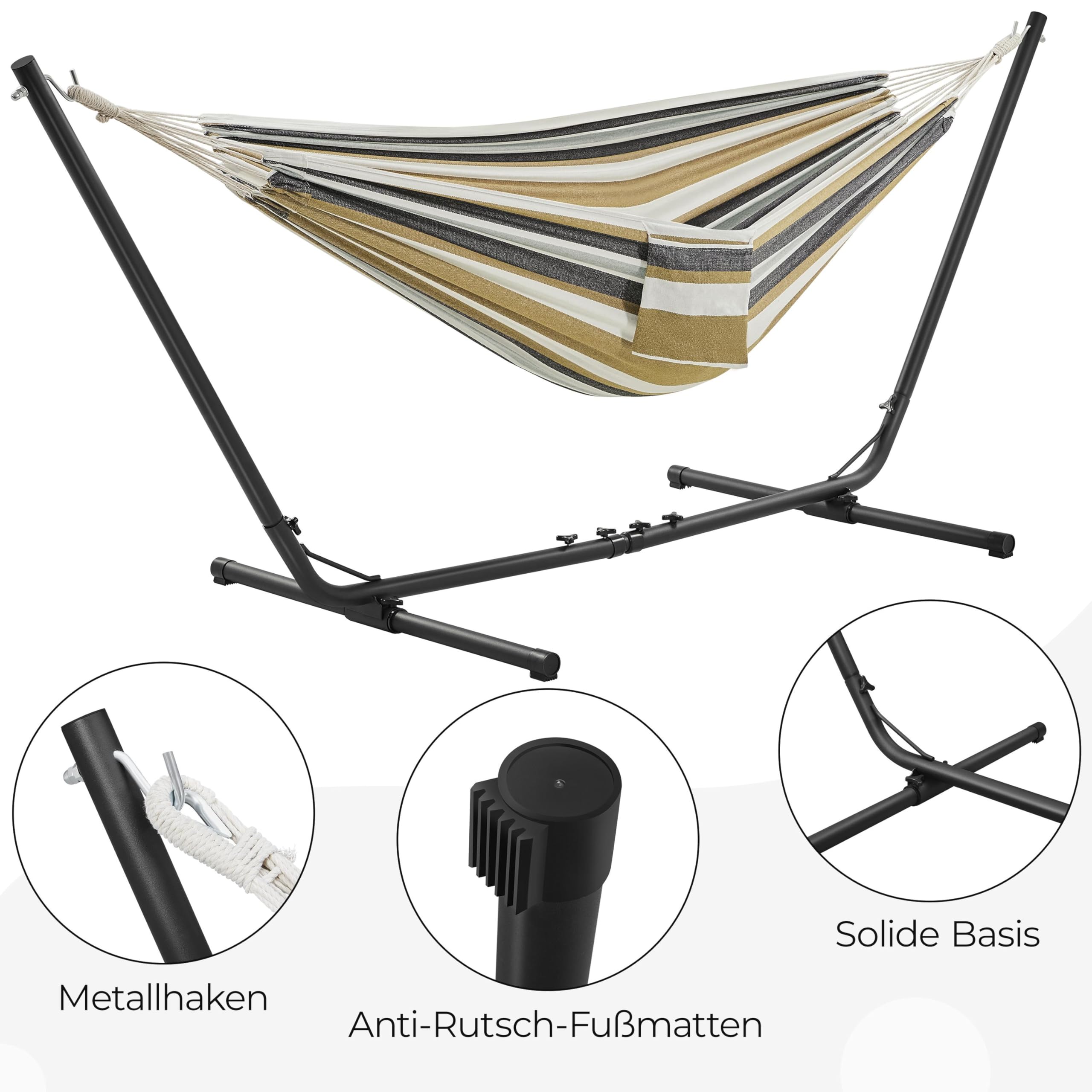 Yaheetech Hängematte mit Gestell für 2-3 Personen, Hängemattengestell mit Tragetasche Verstellbar: 294/304/314 cm, bis 205 kg Belastbar, für Garten/Camping/Reisen/Hof/Balkon