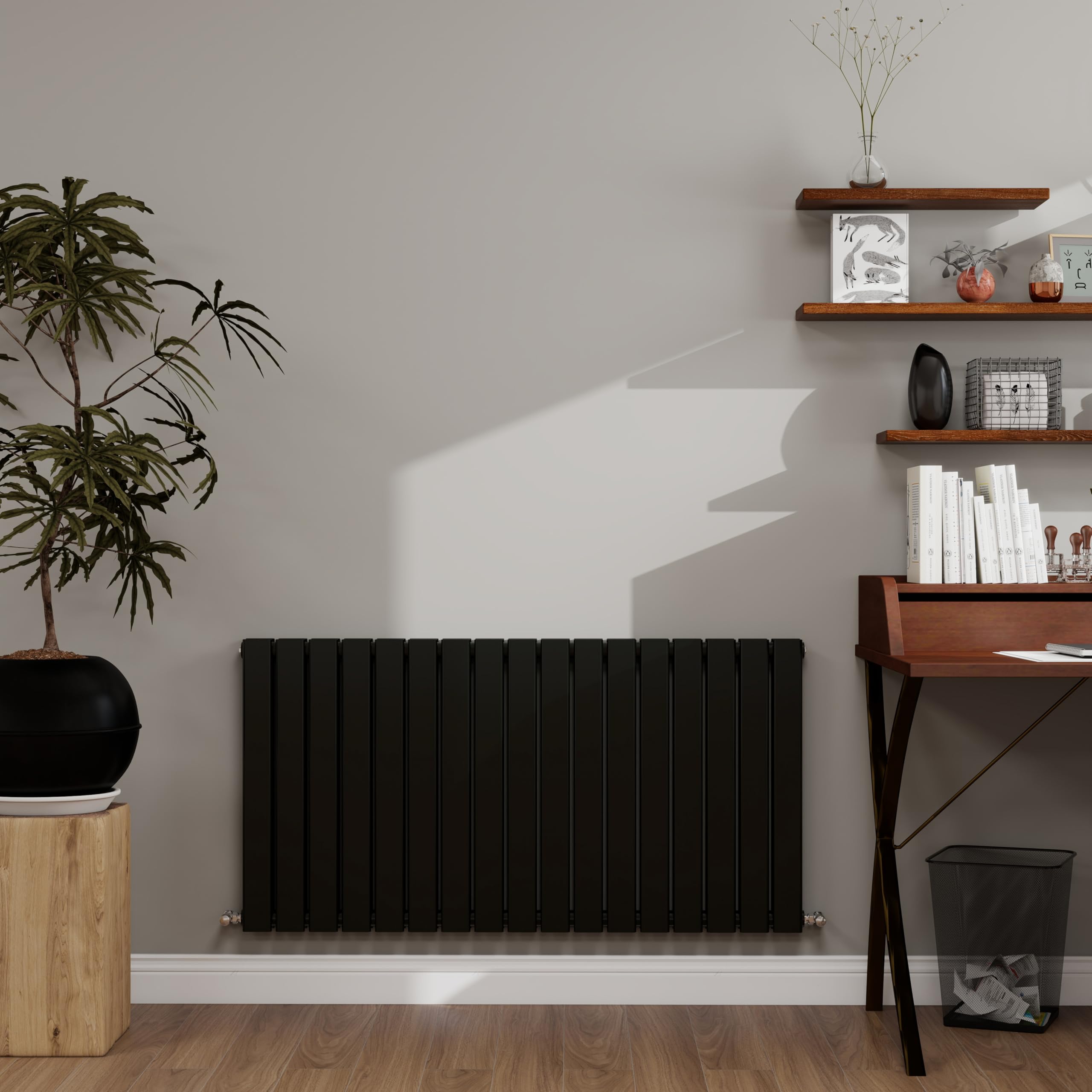 Simple bathrooms Black Designer Radiator Horizontal 600×1156mm Double Flat Panel - Wall/Floor Mounted for Modern Multi-Scene & Central Heating Radiator 5454 BTU