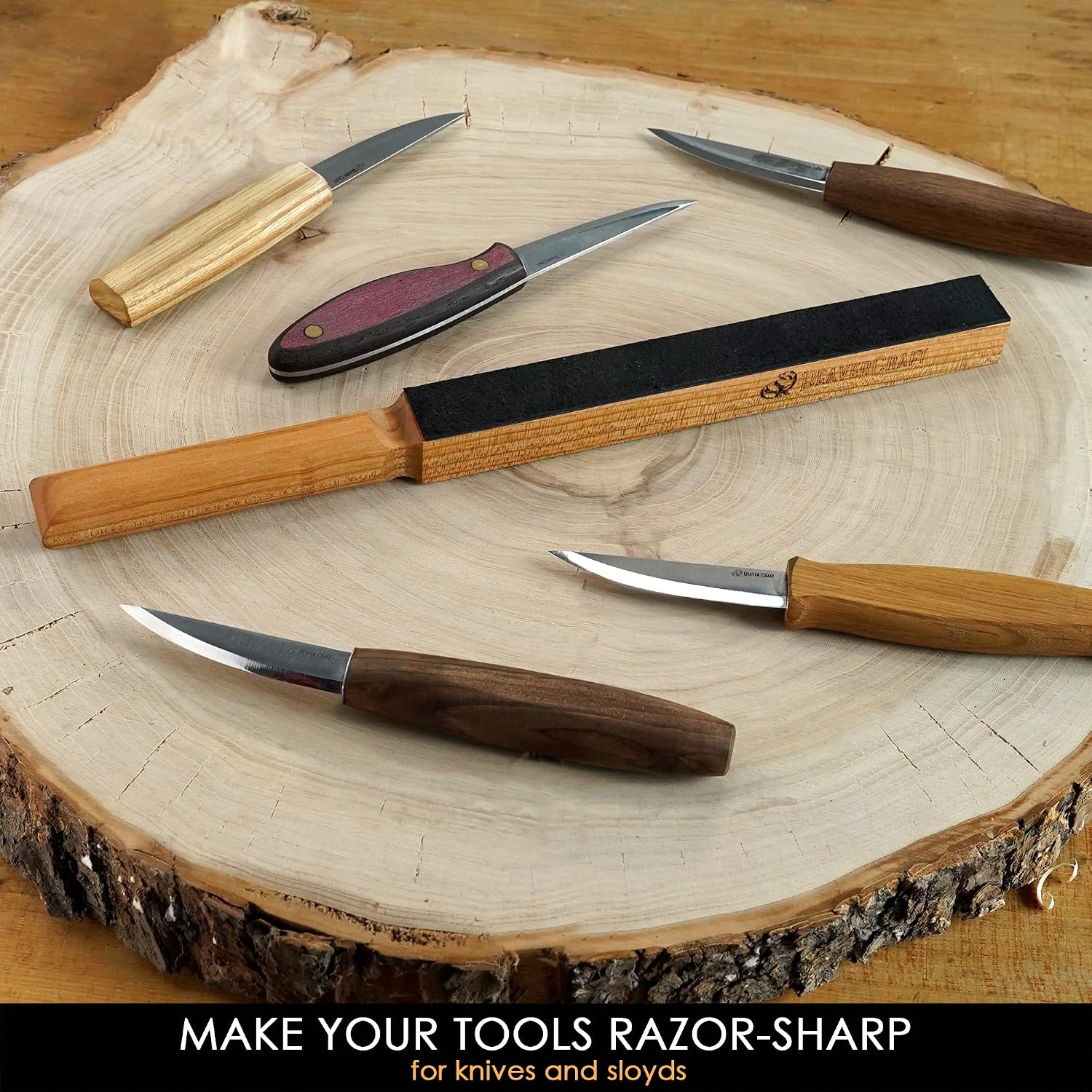 BeaverCraft Leather Strop Block for Knife Sharpening with Polishing Compound - Sharpening Knife Strop - Stropping Kit LS8 & Honing Compound for Knives
