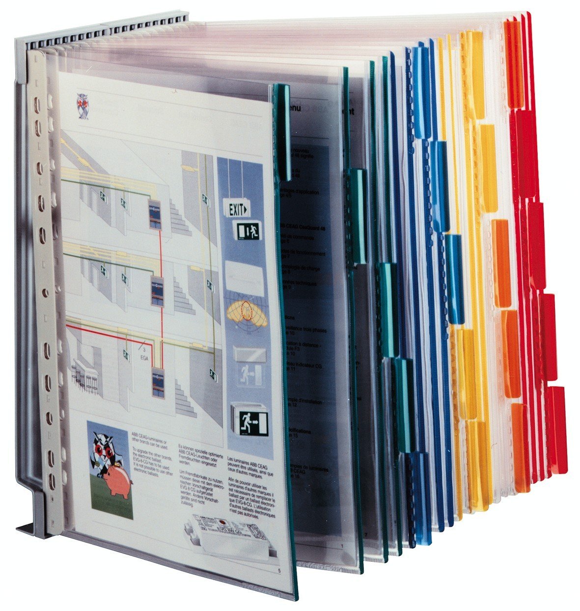 Durable Sichttafelwandhalter Function Wall 20, mit Sichttafeln A4, farbig sortiert, 569200 | Robustes Sichttafelsystem aus Stahlblech, Dokumentenhalter inkl. Tabs, 5/5-Teilung, Zapfenmechanik