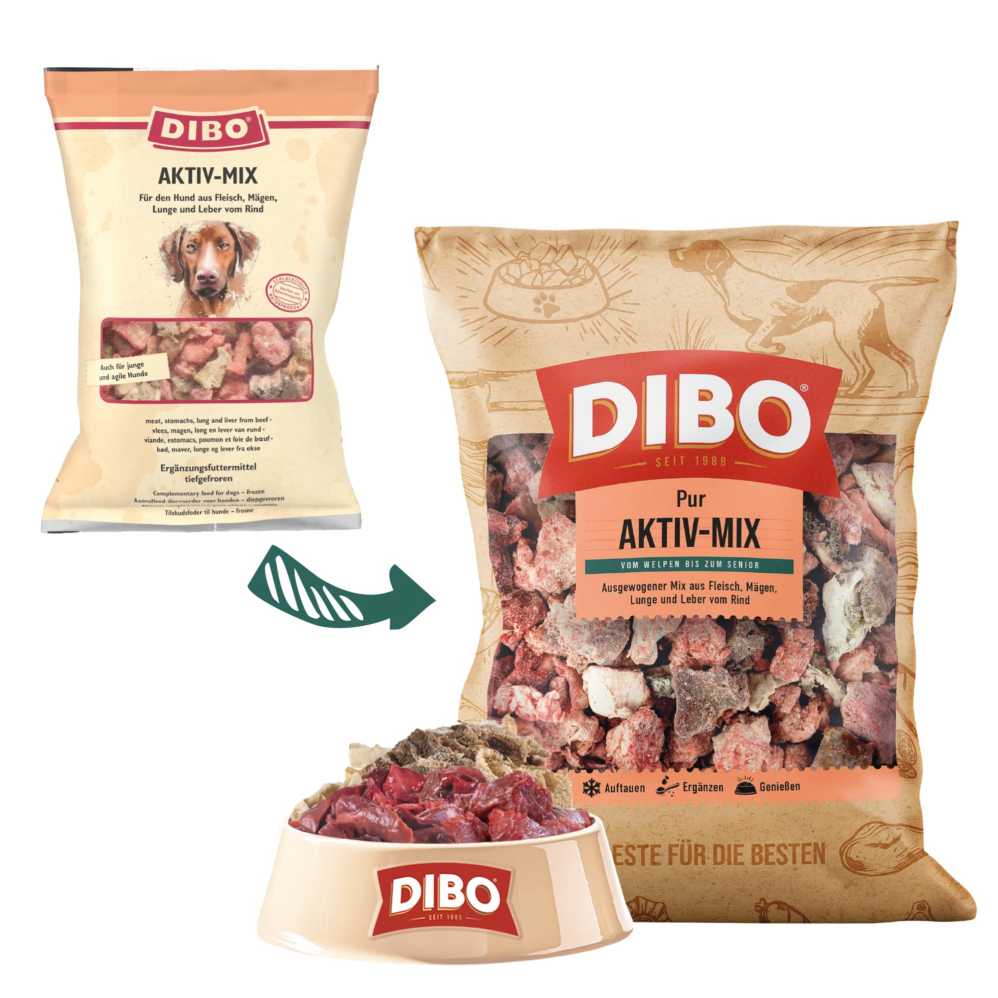 DIBO Aktiv-Mix, 3 x 2.000g-Beutel, Tiefkühlfutter, gesunde, natürliche Ernährung für Hunde, Hundefutter, Barf, B.A.R.F.