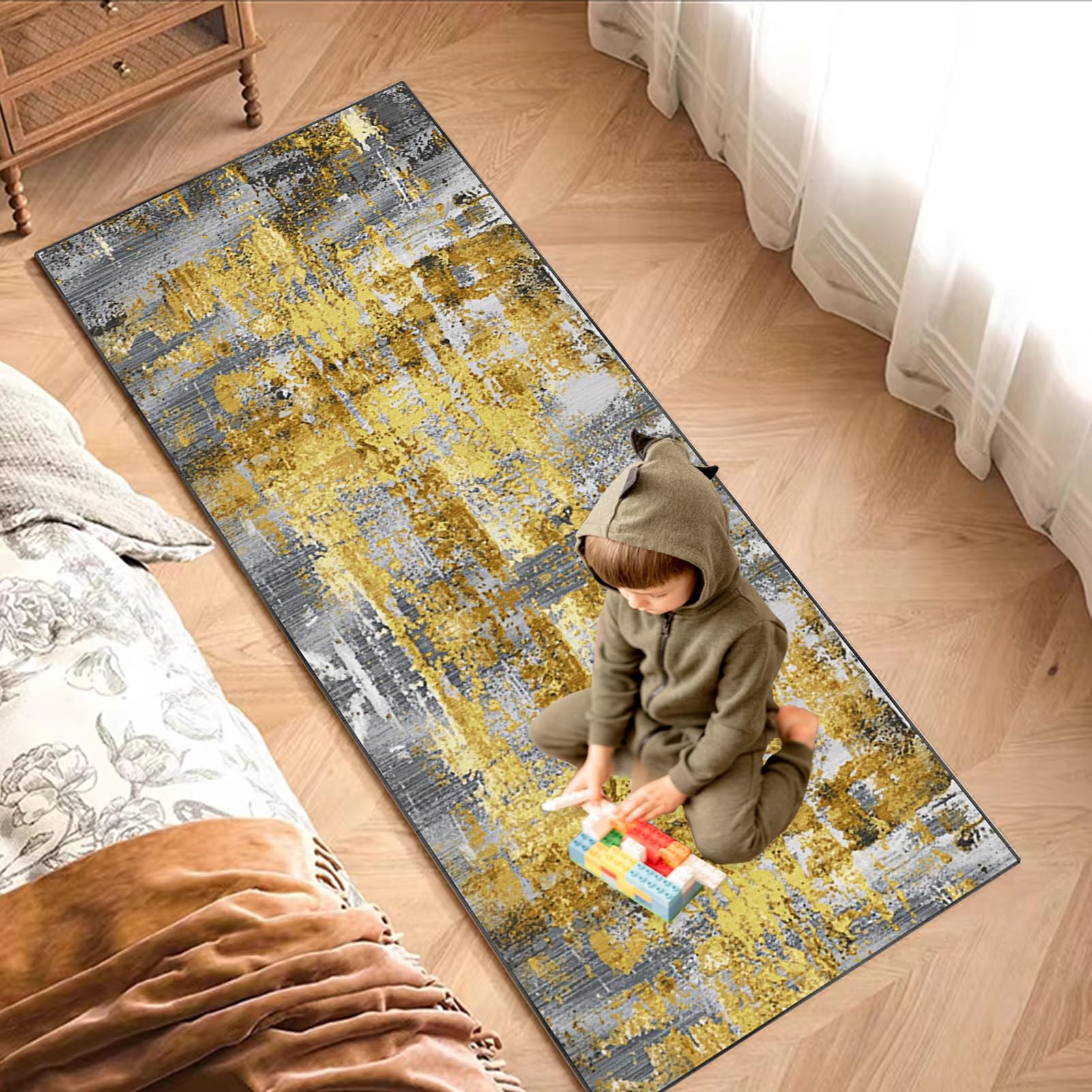 Tapis de Couloir Long Tapis Cuisine Devant Evier Lavable Antidérapant Gris 80 x 100 cm Tapis