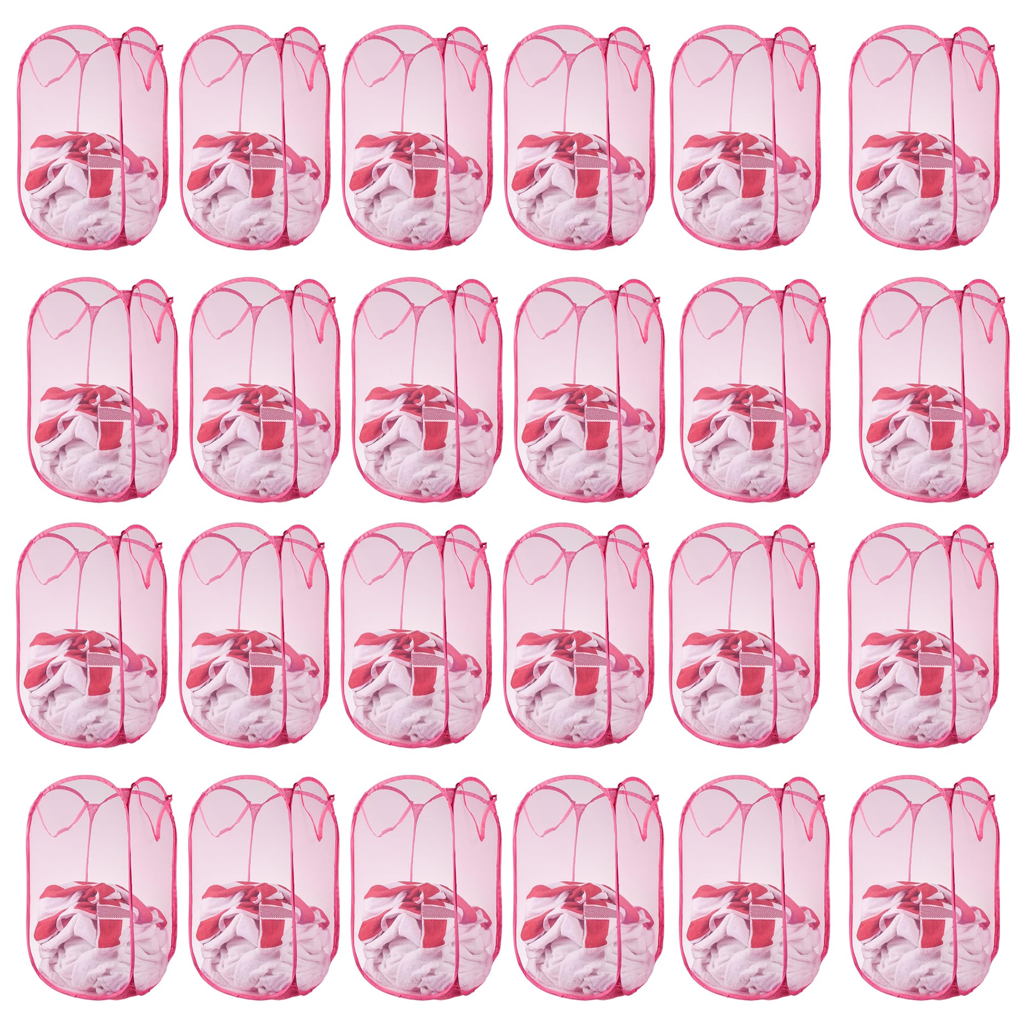Kuber Industries Pack of 24 Unwashed Clothes Storage Basket | Foldable Laundry Basket for Clothes | Mesh Laundry Bag | Collapsible & Portable | 20 LTR | Pink