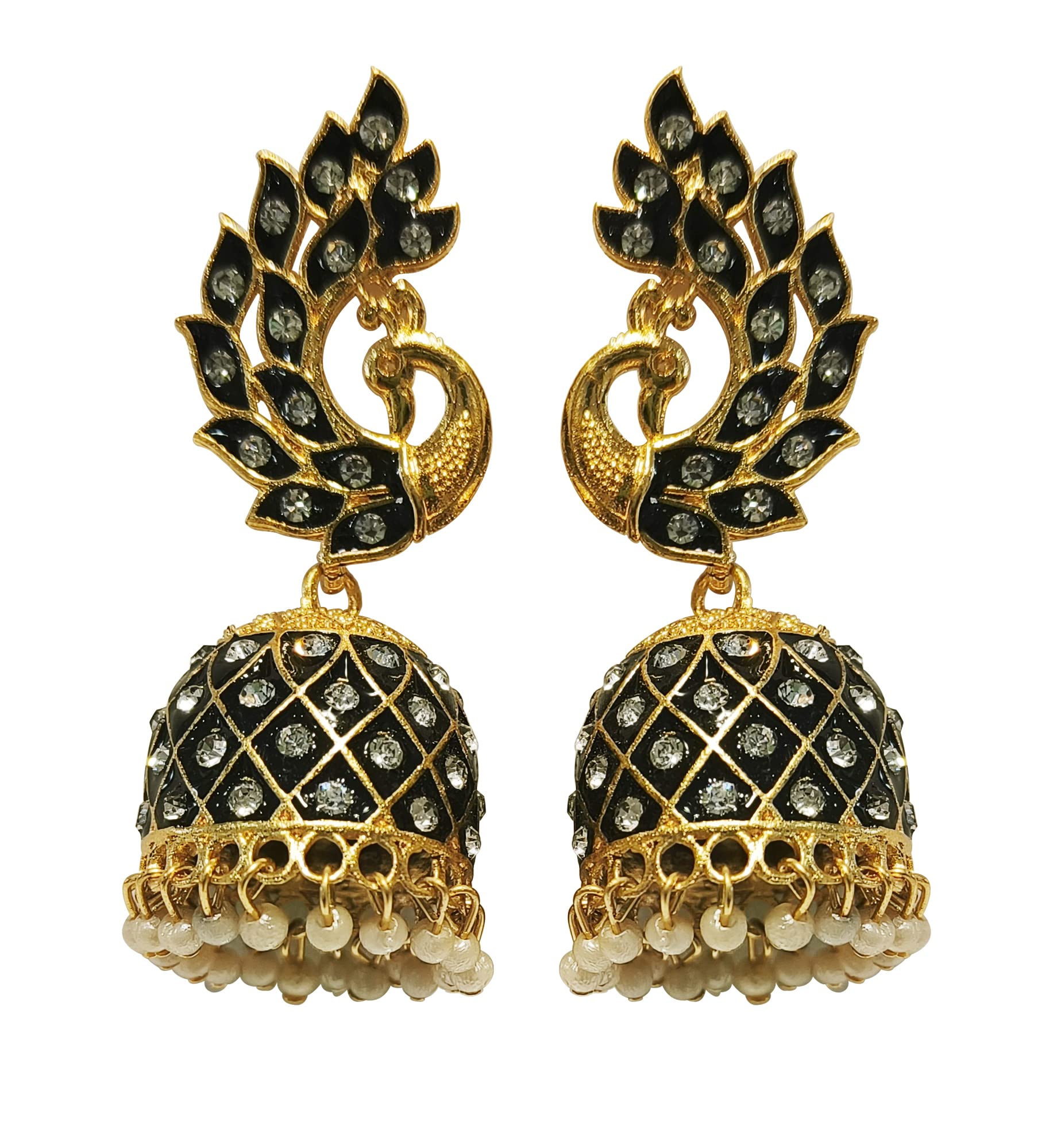 La Belleza Traditional Gold Plated Oxidized Antique/Ethnic Peacock Jhumka/Jhumki Earrings with Hanging Pearls | Cubic Zircon | Rhinestone for Women & Girls (B0BL16FP6C) Amazon Price History, Amazon Price Tracker