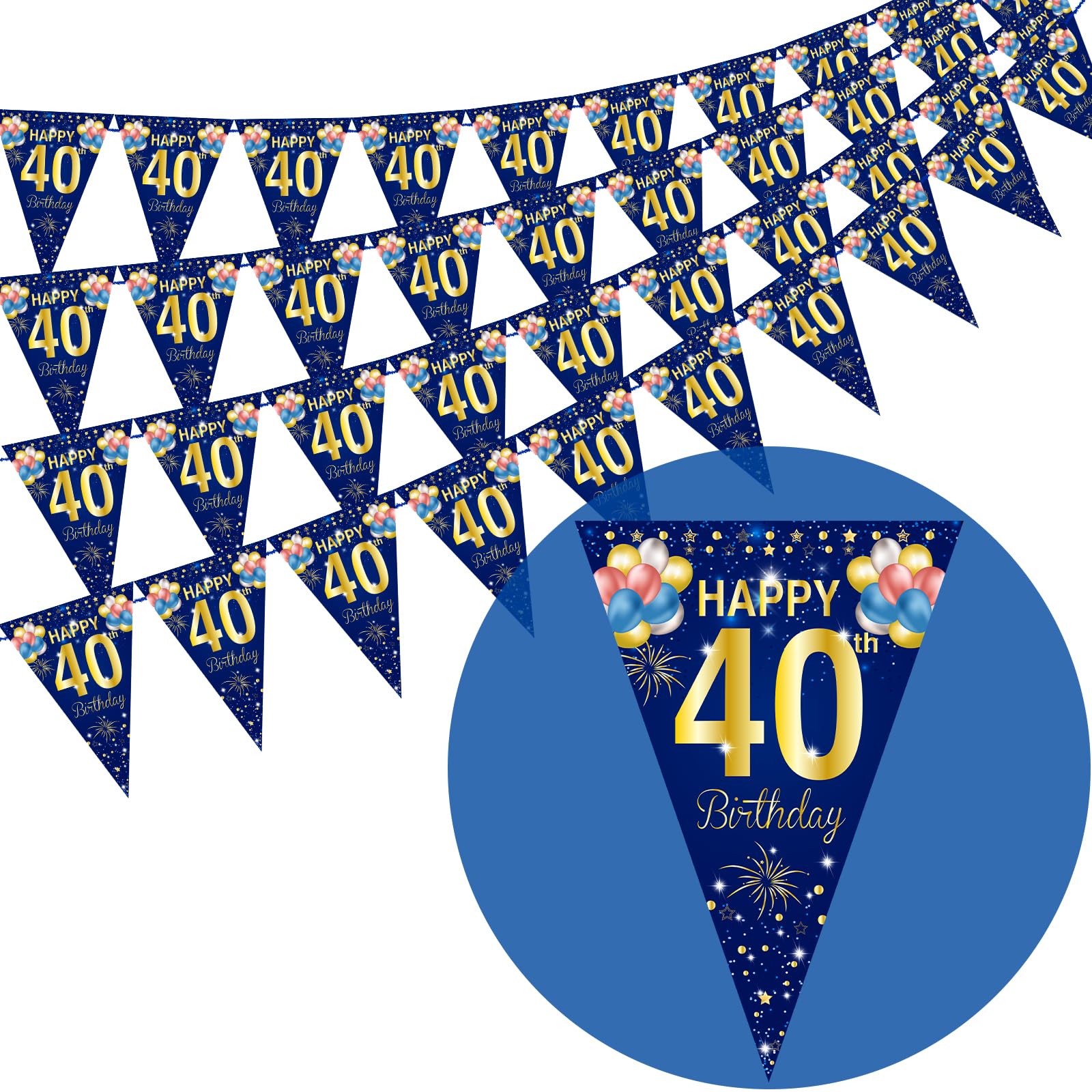 40 Stück Marineblaue Wimpelkette Zum 50. Geburtstag – Mit Goldener Glitzer-50, Je 2,5 M Lang, Für Partydekoration Drinnen & Draußen