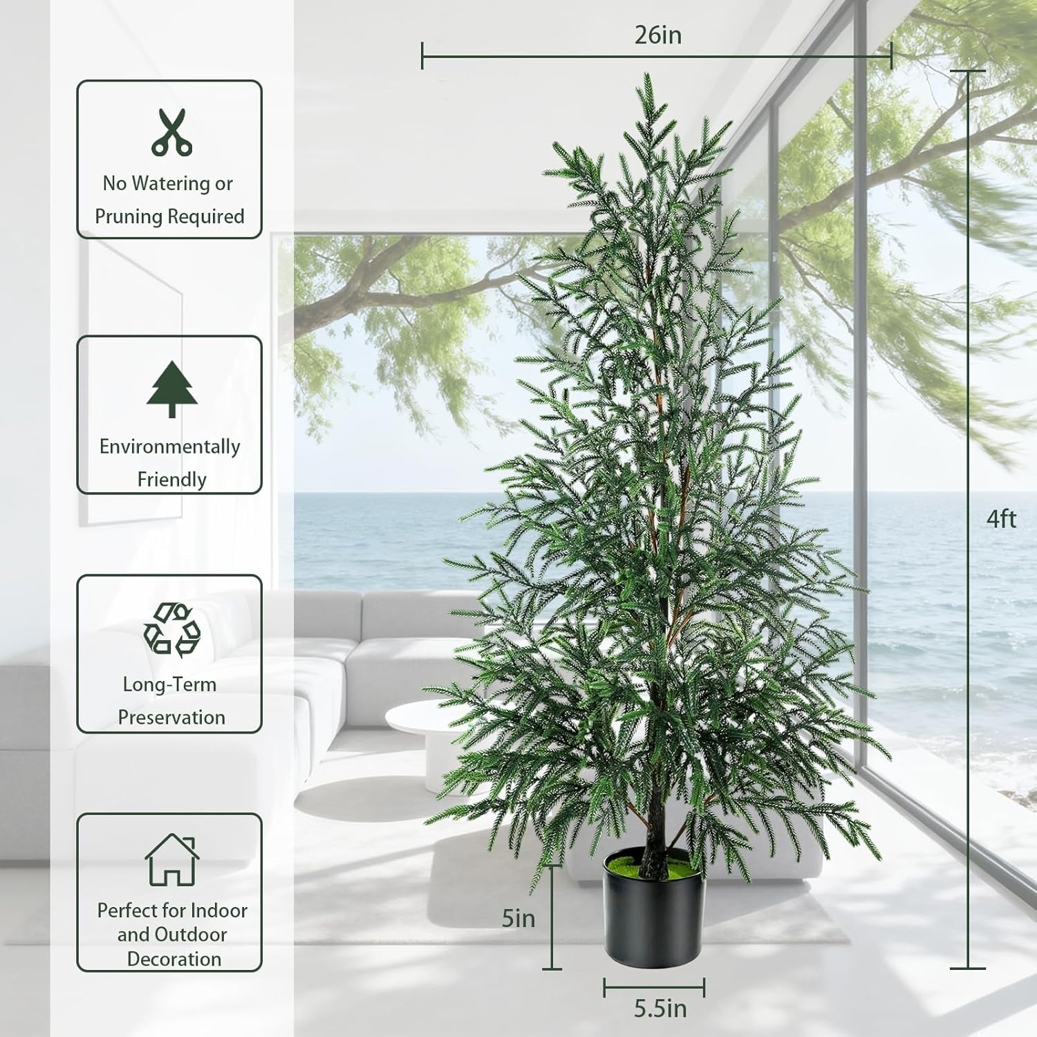 caxchiling 4ft artificial norfolk pine christmas tree set of 2, fake potted topiary tree uv resistant, faux evergreen plants for indoor, outdoor, home, office, front door, porch