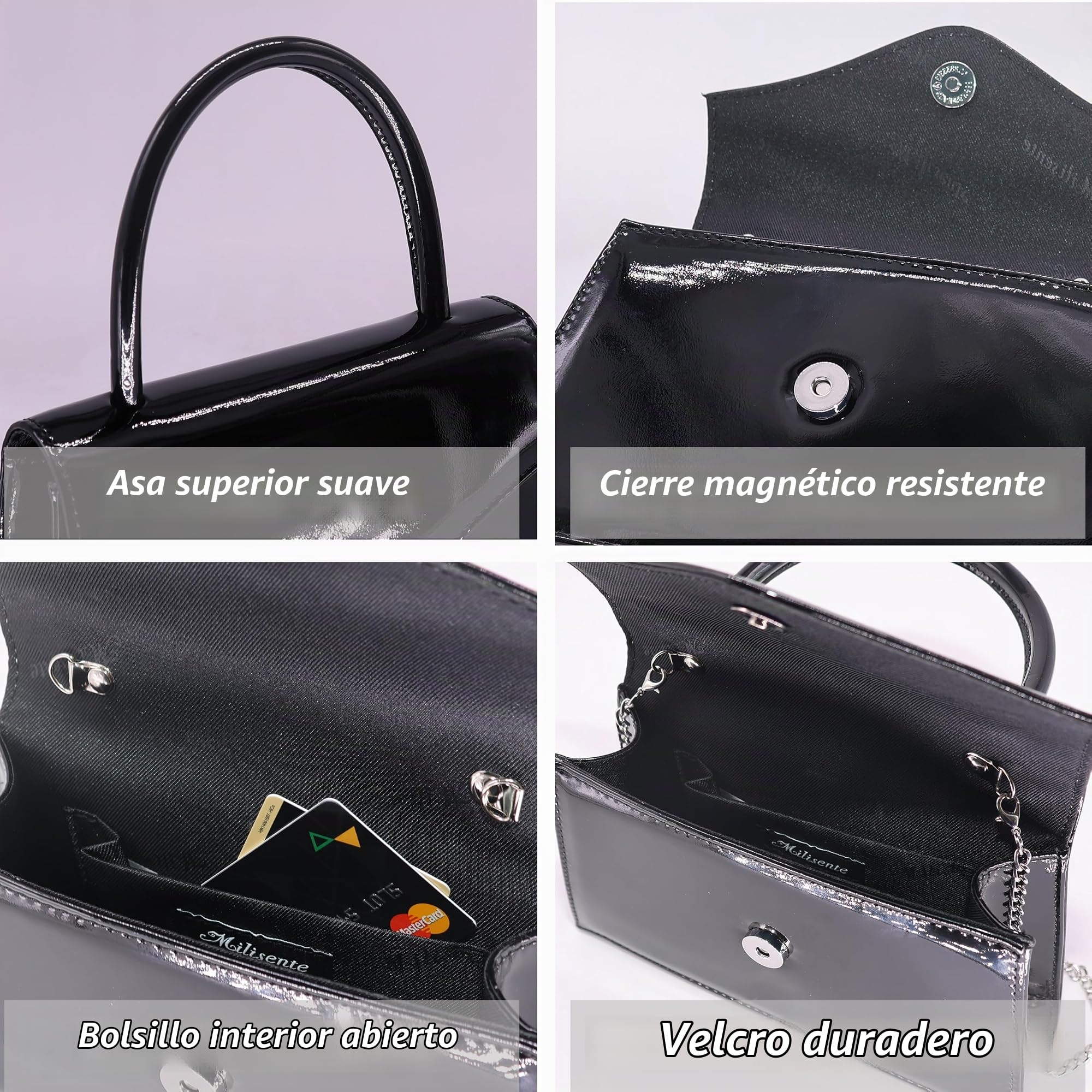 Bolso de noche para mujer, bolso de mano para fiesta nupcial, bolso de mano para cóctel, graduación, con charol