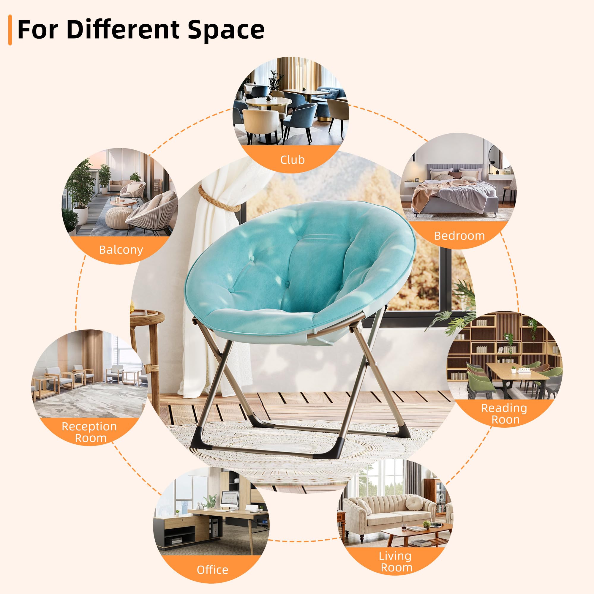 GarveeHome Silla Plegable Felpa Floral Sillón Luna - Metal 136 kg Azul | Felpa floral cómoda y estructura metal triangular. Para adultos y niños en dormitorio. Sin montaje necesario y resistente.