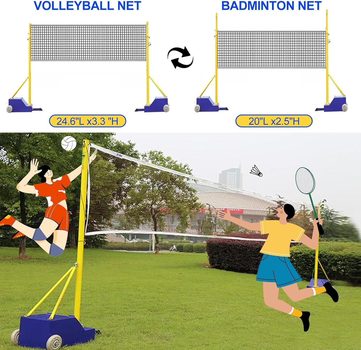 Backyard Volleyball & Badminton Set | Heavy Duty Poles with Adjustable Net | Portable for Indoor & Outdoor Use