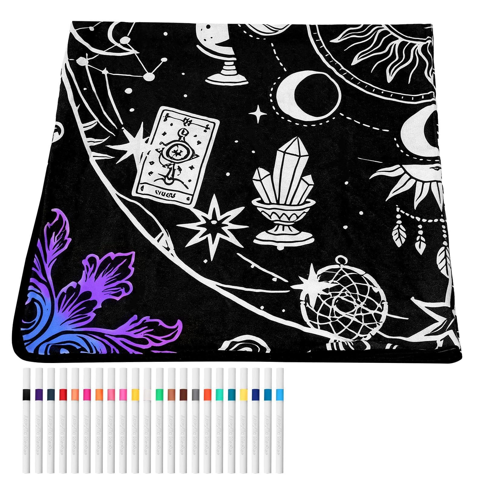 YUNYOUC DIY Colouring Blanket with 24 Colour Markers 156x125cm(Style 2)