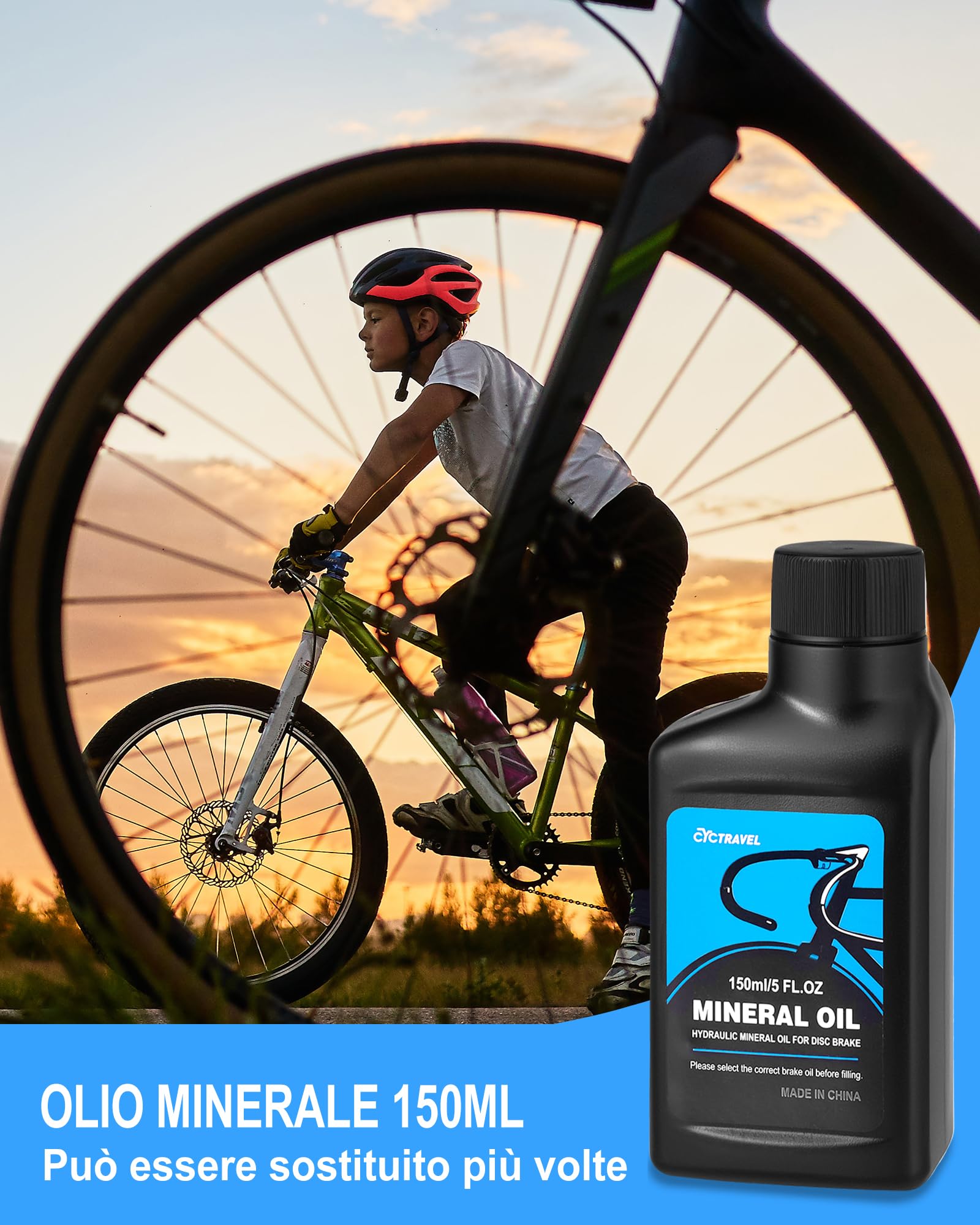 Kit Spurgo Freni per Freni Idraulici SHIMANO. Kit Spurgo Freni per Mountain Bike Include Liquido Freni a Olio Minerale da 150 ml e Istruzioni Passo Passo.