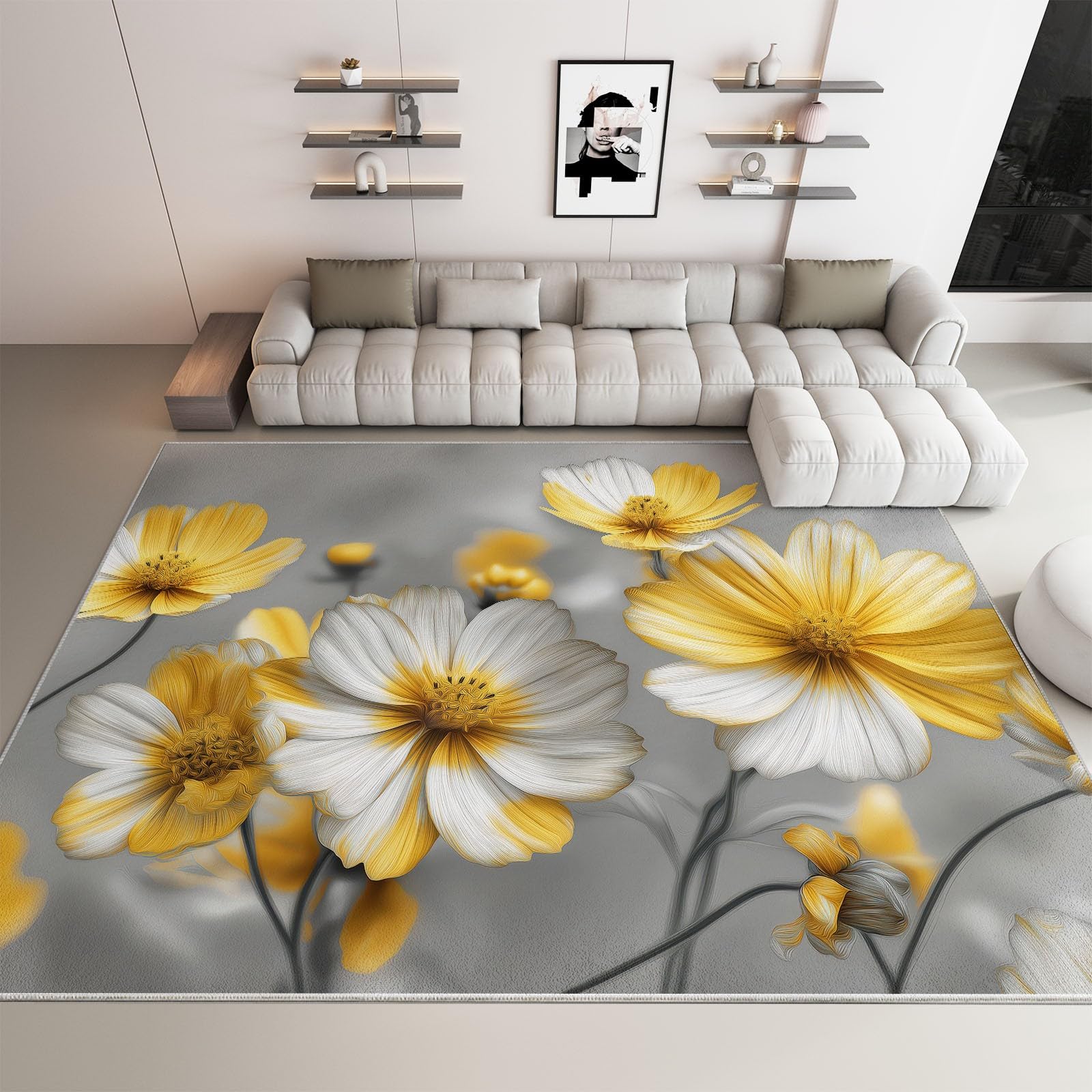 Generico Dywan można prać w pralce 160 x 230 cm, antypoślizgowy i antywłochaty dywan pasterski rośliny kwiaty liście - miękki surrealizm biegacz do salonu, sypialni, jadalni, kuchni