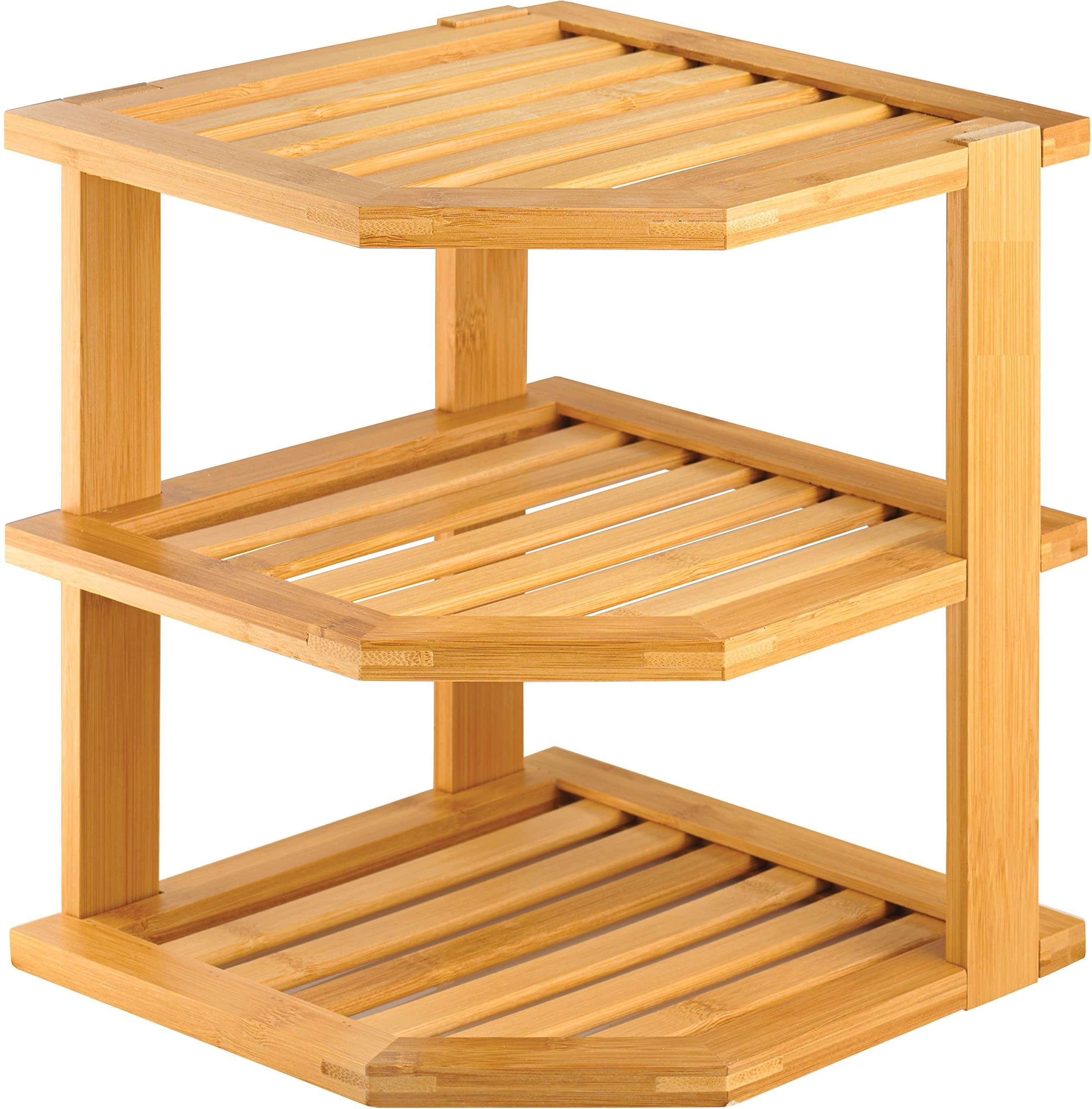 3 Tier Bamboo Corner Shelf - Kitchen Plate Dish Holder Storage Rack - MANTRARAJ