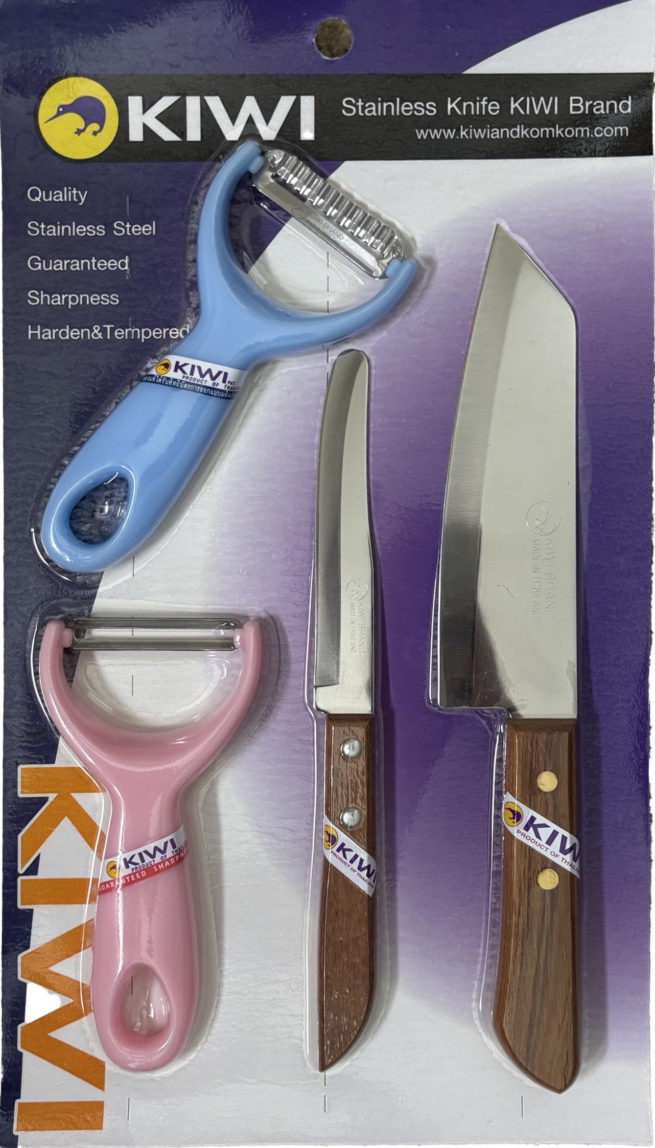 Kiwi Stainless Steel Knife Set Pro Peeler Peeler Pearing Knife and Kitchen Knife 4 Piece Total