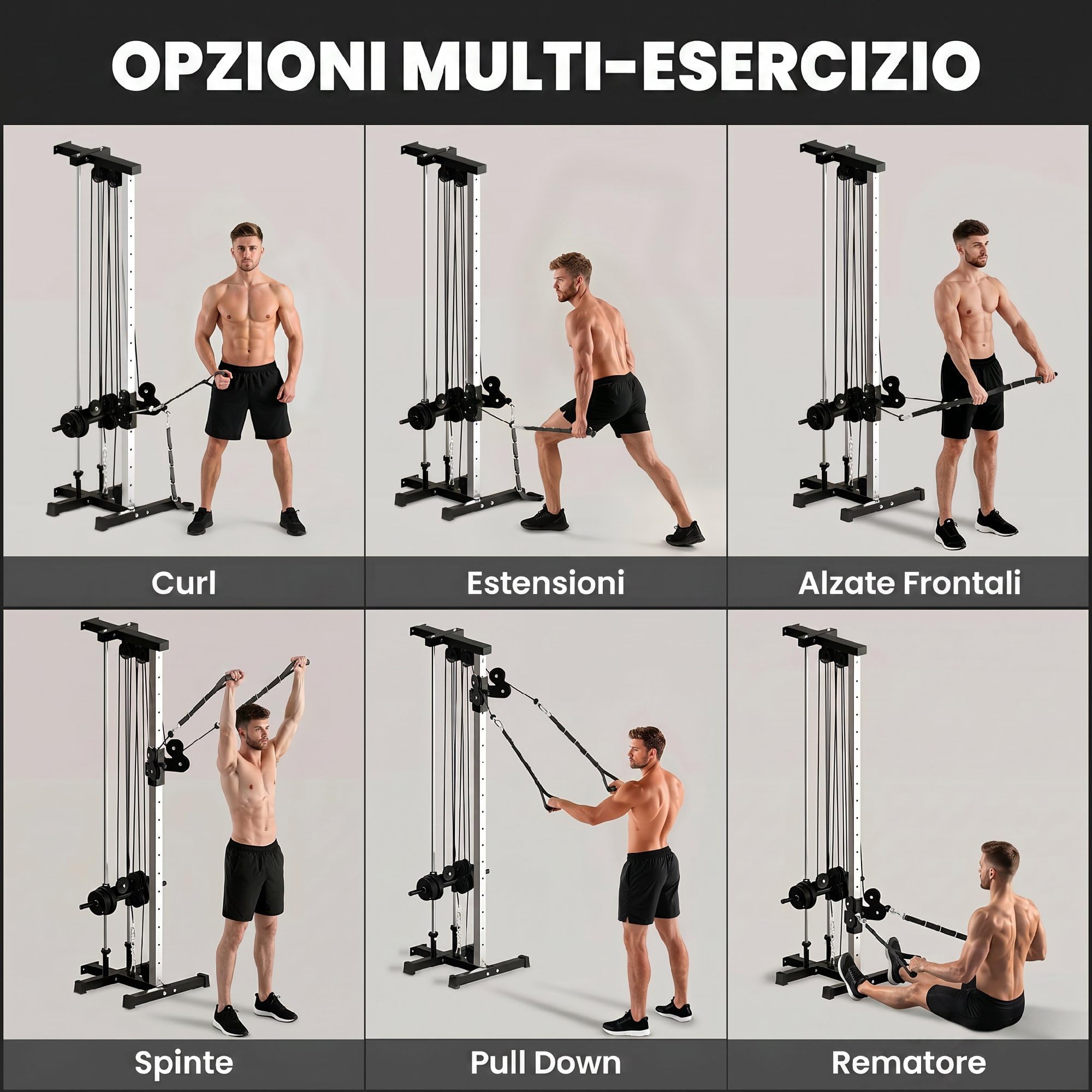 SPORTNOW Lat Machine da Parete con Pulegge Regolabili 15 Livelli Nero